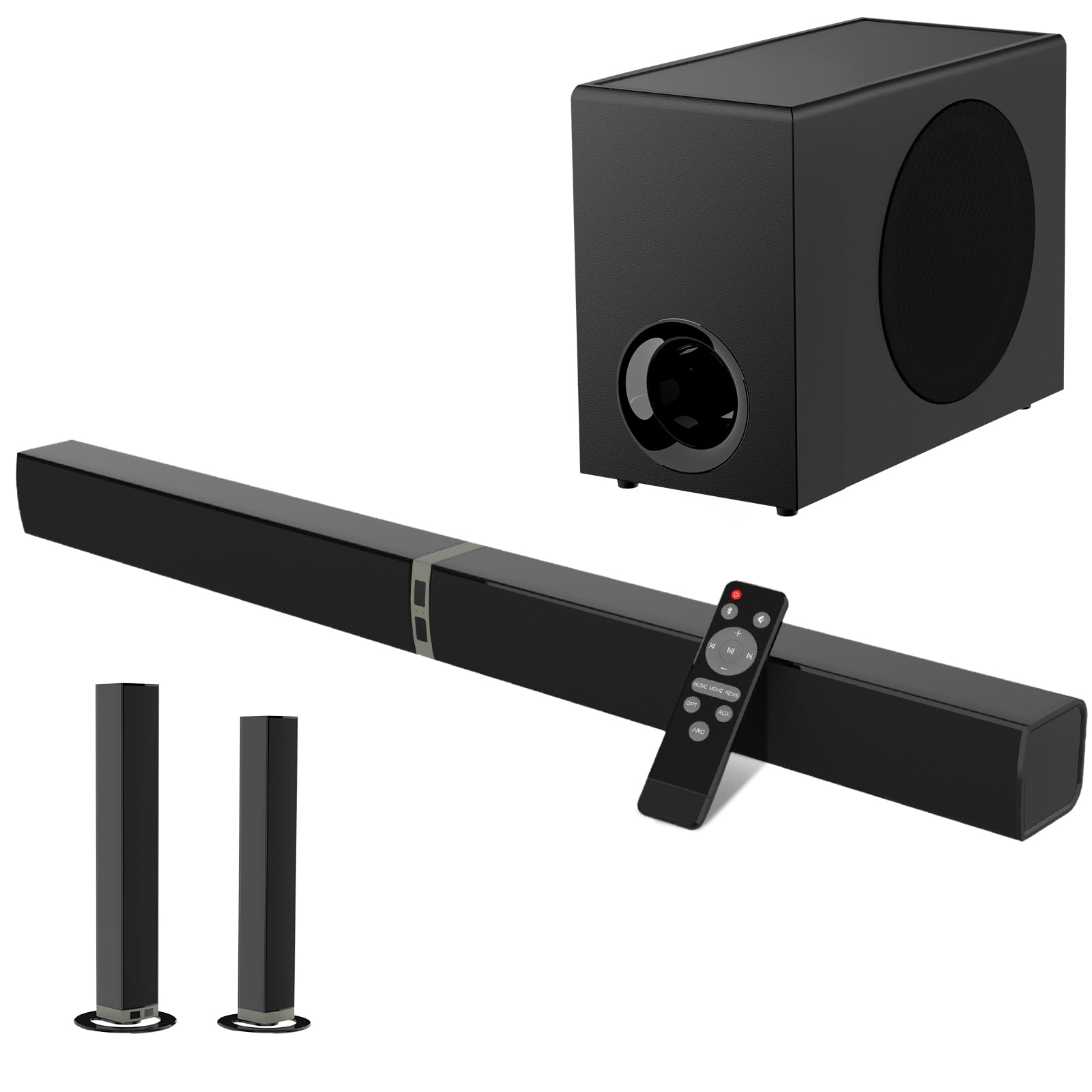 MZEIBO Sound Bar with Subwoofer,120W Soundbar for Smart TV Surround Sound Home Theater System Bluetooth 5.3 Audio Compatible with ARC, AUX, Optical