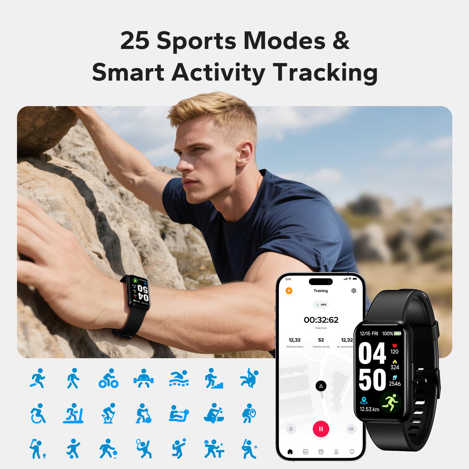 pixtlcoe Fitness Smart Tracker with 24/7 Health Monitoring,Heart Rate Sleep Blood Pressure Blood Oxygen Monitor/Calorie Steps Counter Pedometer Activity Trackers/Smart Notifications for Men Women