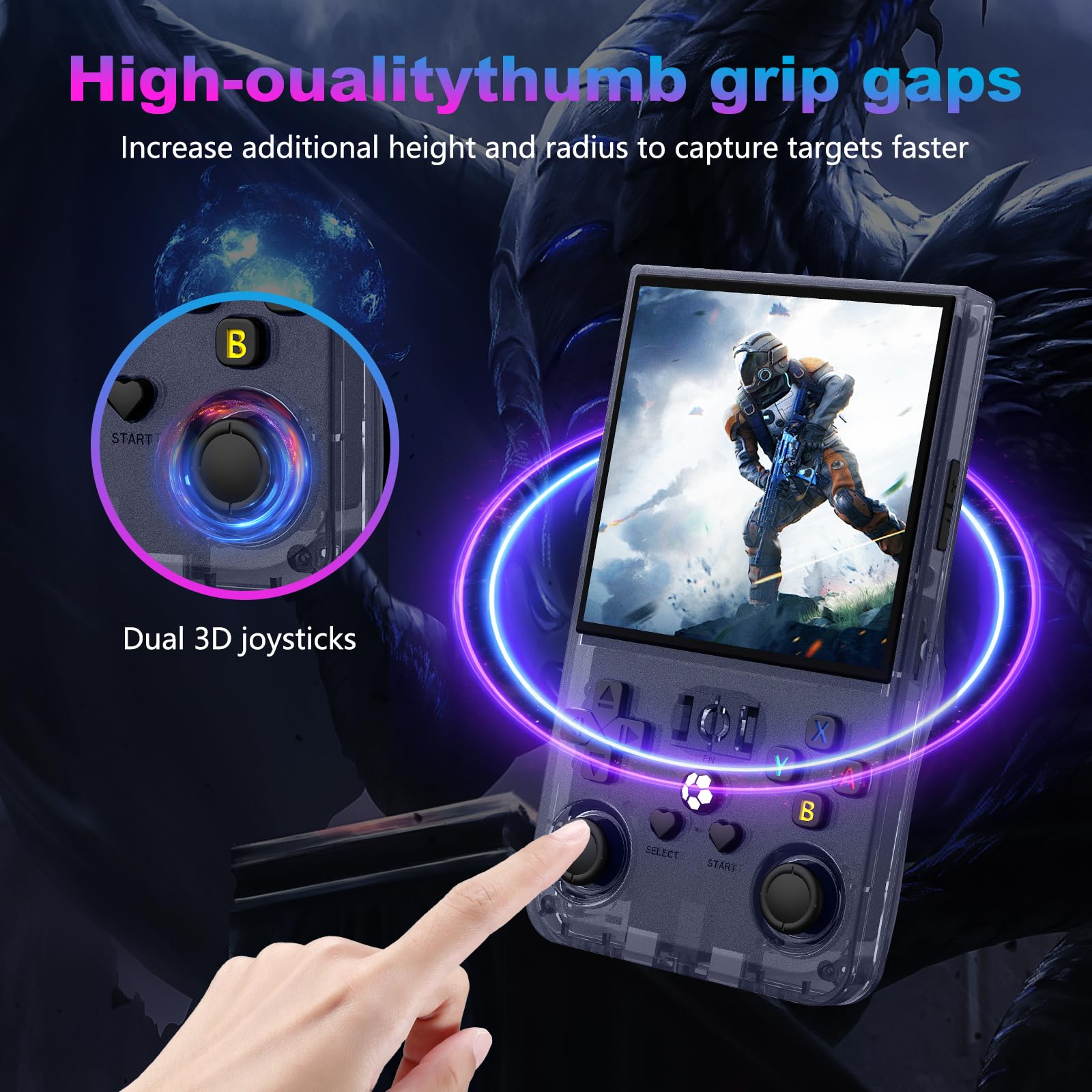 R36MAX Retro Handheld Game Console, 4.0 Inch 720x720 IPS Screen, Built-in 18,000+ Classic Game, Portable Hand Held Open Source Linux System, 4000mAh Battery Retro Gaming Console (Blue 64GB)