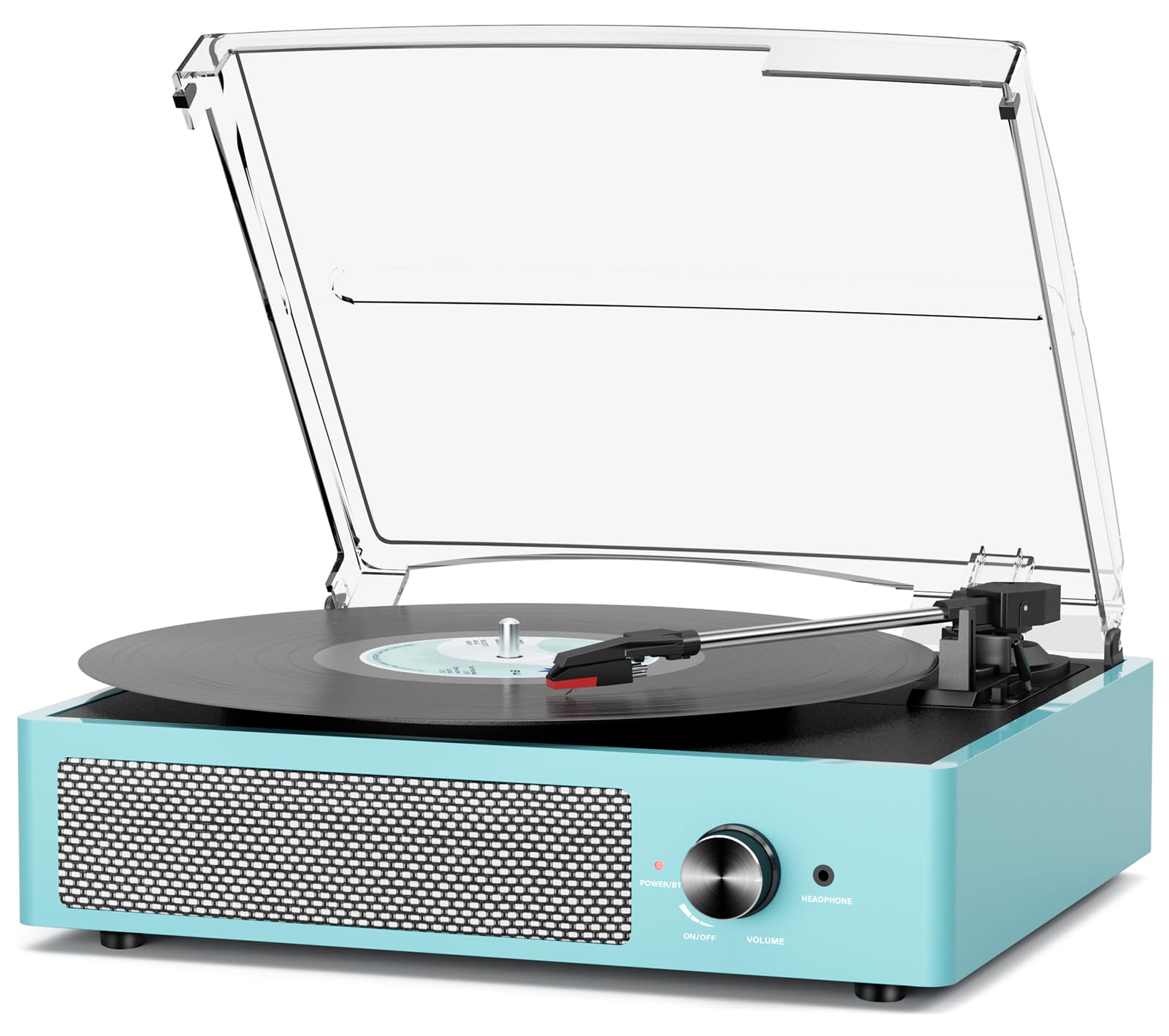 Record Player for Vinyl with 2 Build-in Speakers LP Vinyl Players Belt-Driven Vintage Turntables 3 Speed 3 Size, Wireless Bluetooth Playback, AUX-in,RCA Out, Headphone, Auto Stop Wood