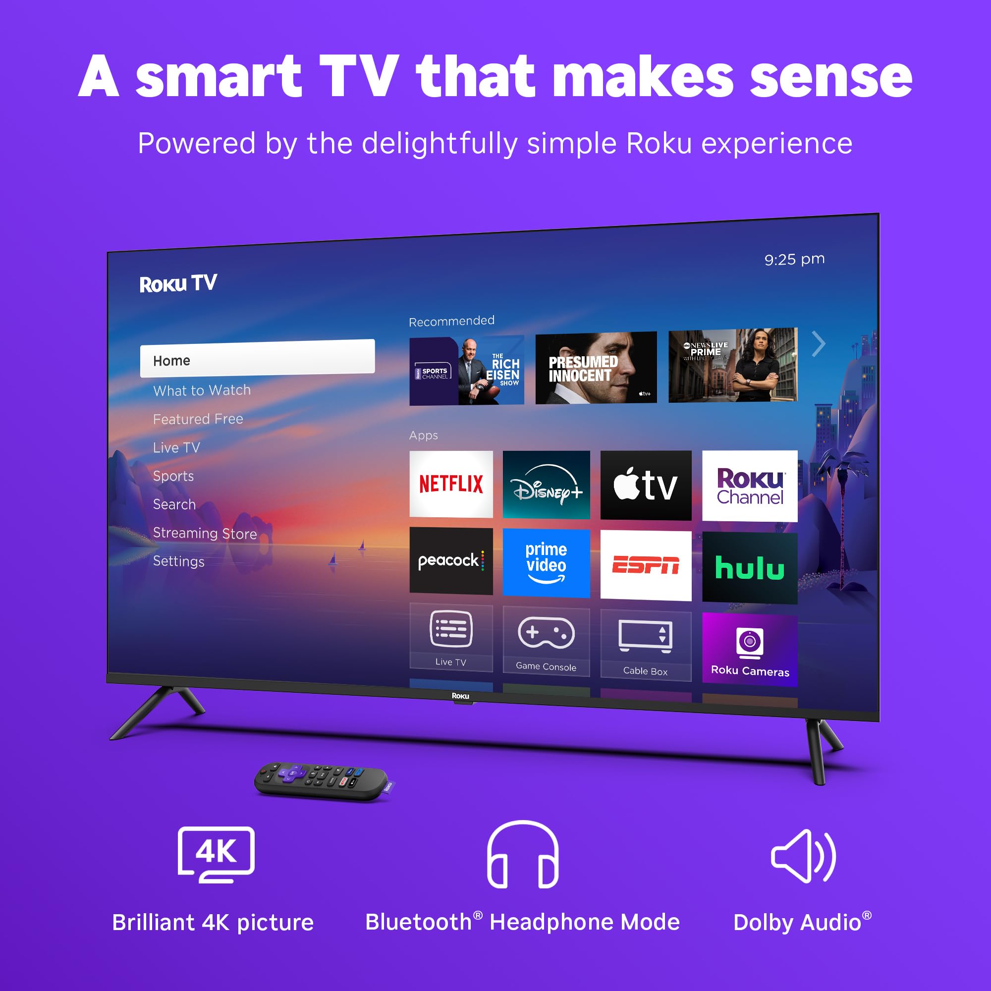Roku Smart TV 2025 – 43-Inch Select Series, 4K HDR TV – RokuTV with Enhanced Voice Remote – Flat Screen LED Television with Wi-Fi for Streaming Live Local News, Sports, Family Entertainment
