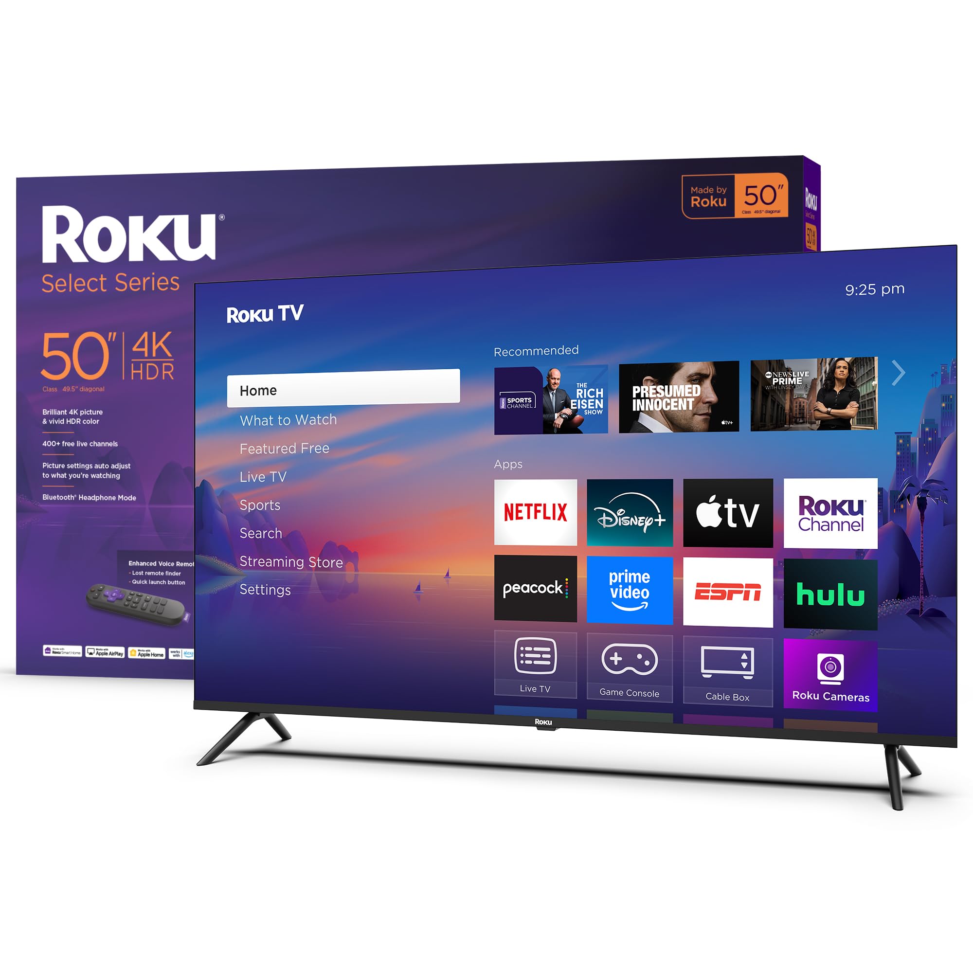 Roku Smart TV 2025 – 43-Inch Select Series, 4K HDR TV – RokuTV with Enhanced Voice Remote – Flat Screen LED Television with Wi-Fi for Streaming Live Local News, Sports, Family Entertainment