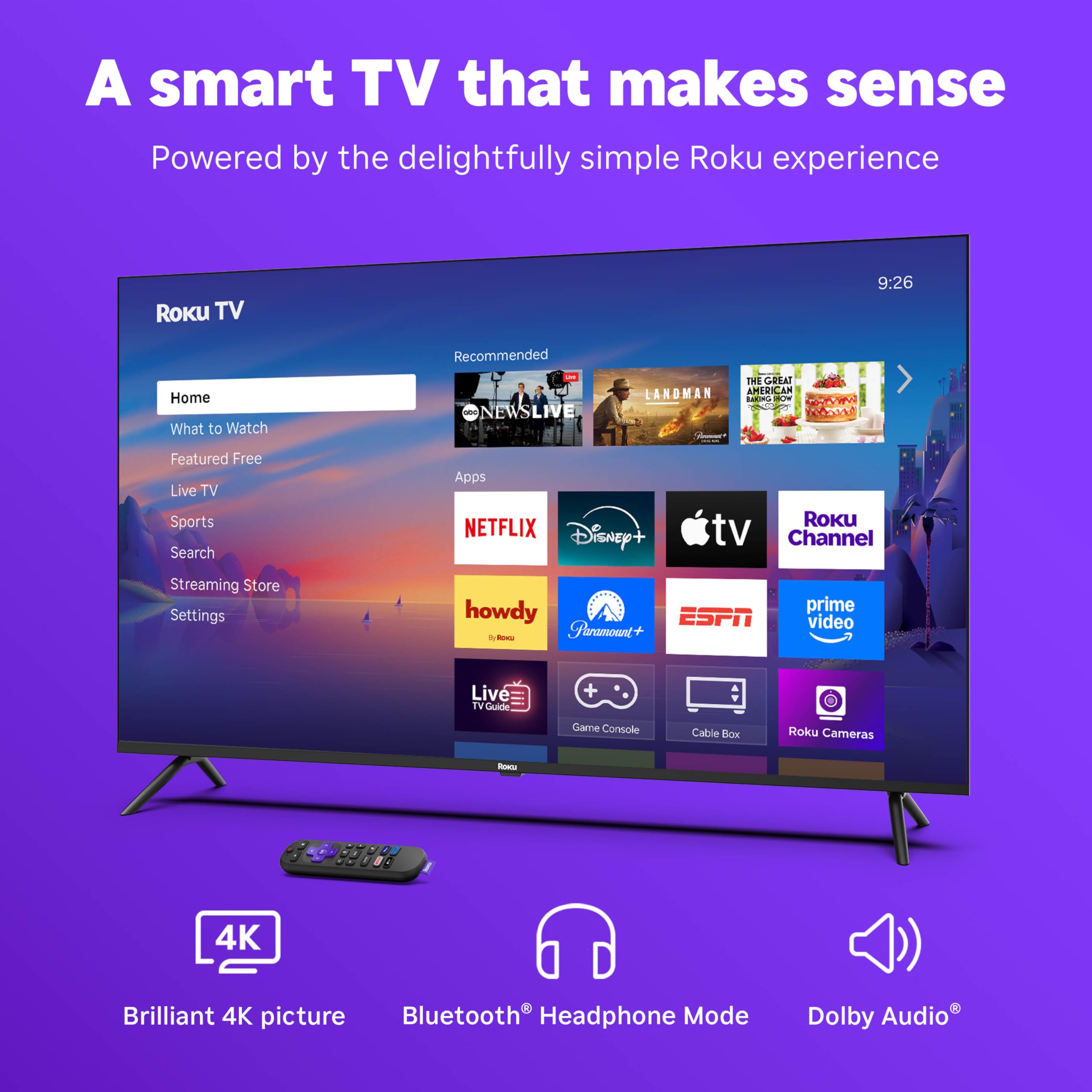 Roku Smart TV 2025 – 55-Inch Select Series, 4K HDR TV – Roku TV with Enhanced Voice Remote – Flat Screen LED Television with Wi-Fi for Streaming Live Local News, Sports, Family Entertainment