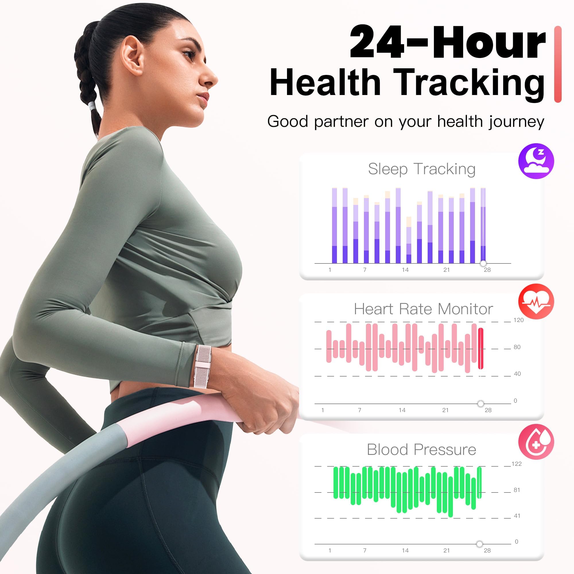 SEEKZERO Sleep & Fitness Tracker for Men Women| Health Smart Bracelet 24/7 Heart Rate & Stress Monitor | Step & Calorie Counter | IP68 Waterproof Activity Tracker, No Subscription Fee - Silver