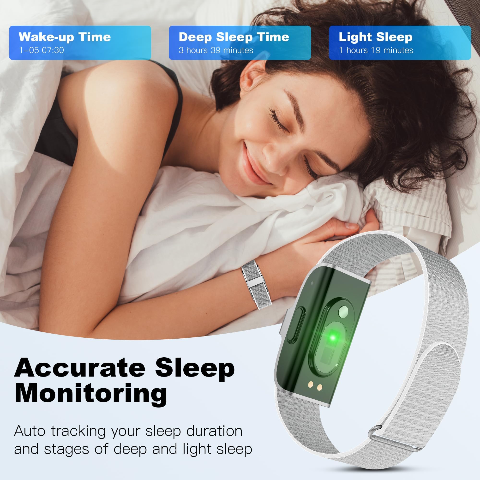 SEEKZERO Sleep & Fitness Tracker for Men Women| Health Smart Bracelet 24/7 Heart Rate & Stress Monitor | Step & Calorie Counter | IP68 Waterproof Activity Tracker, No Subscription Fee - Silver