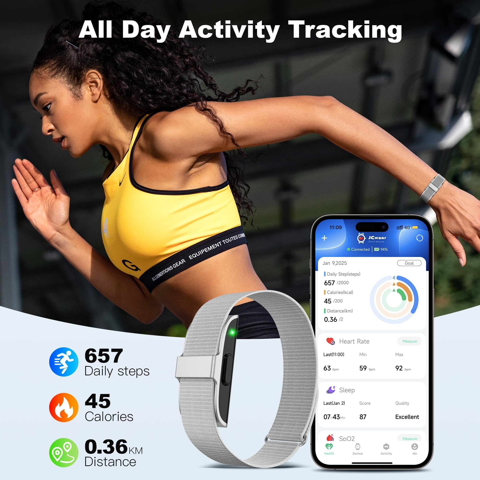 SEEKZERO Sleep & Fitness Tracker for Men Women| Health Smart Bracelet 24/7 Heart Rate & Stress Monitor | Step & Calorie Counter | IP68 Waterproof Activity Tracker, No Subscription Fee - Silver