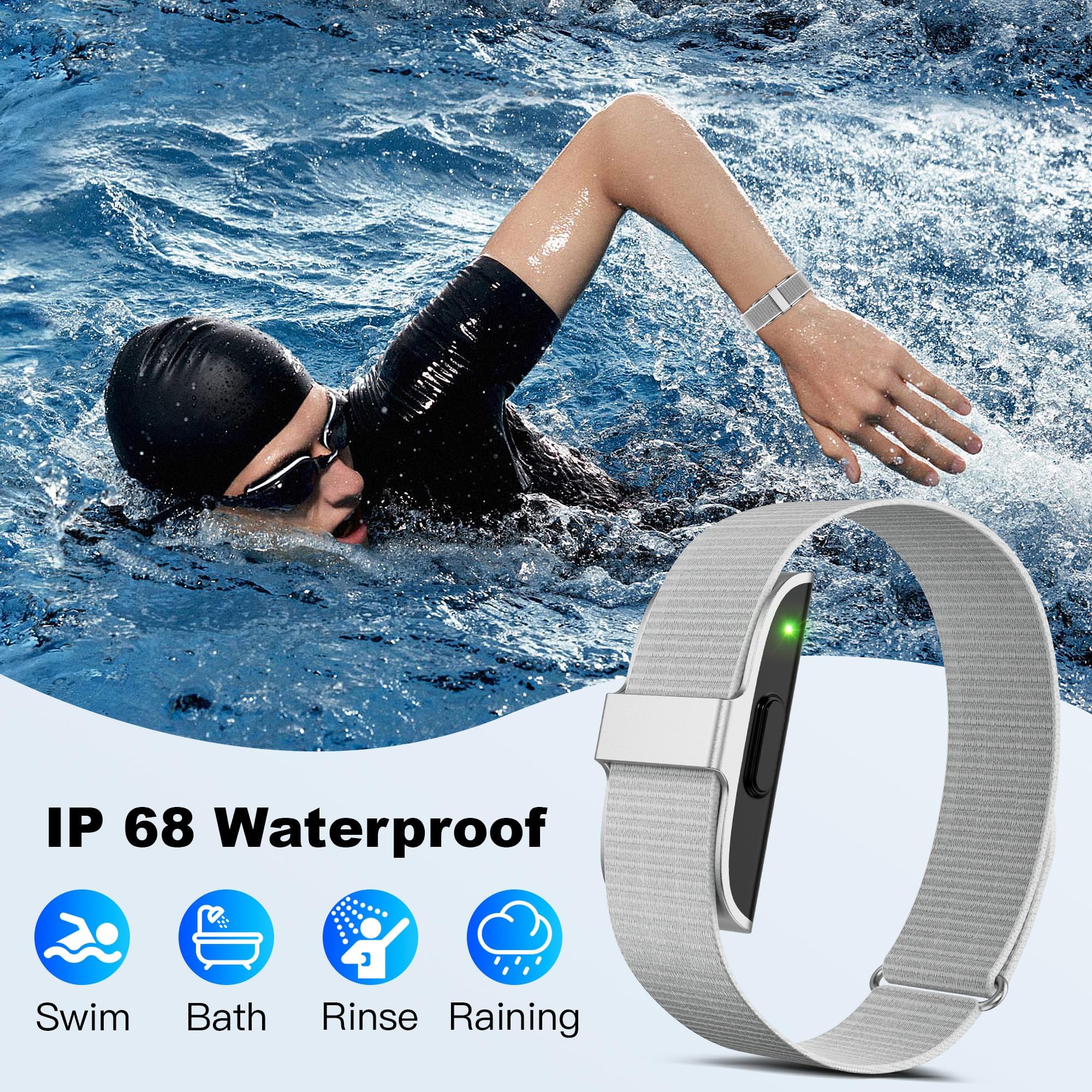 SEEKZERO Sleep & Fitness Tracker for Men Women| Health Smart Bracelet 24/7 Heart Rate & Stress Monitor | Step & Calorie Counter | IP68 Waterproof Activity Tracker, No Subscription Fee - Silver