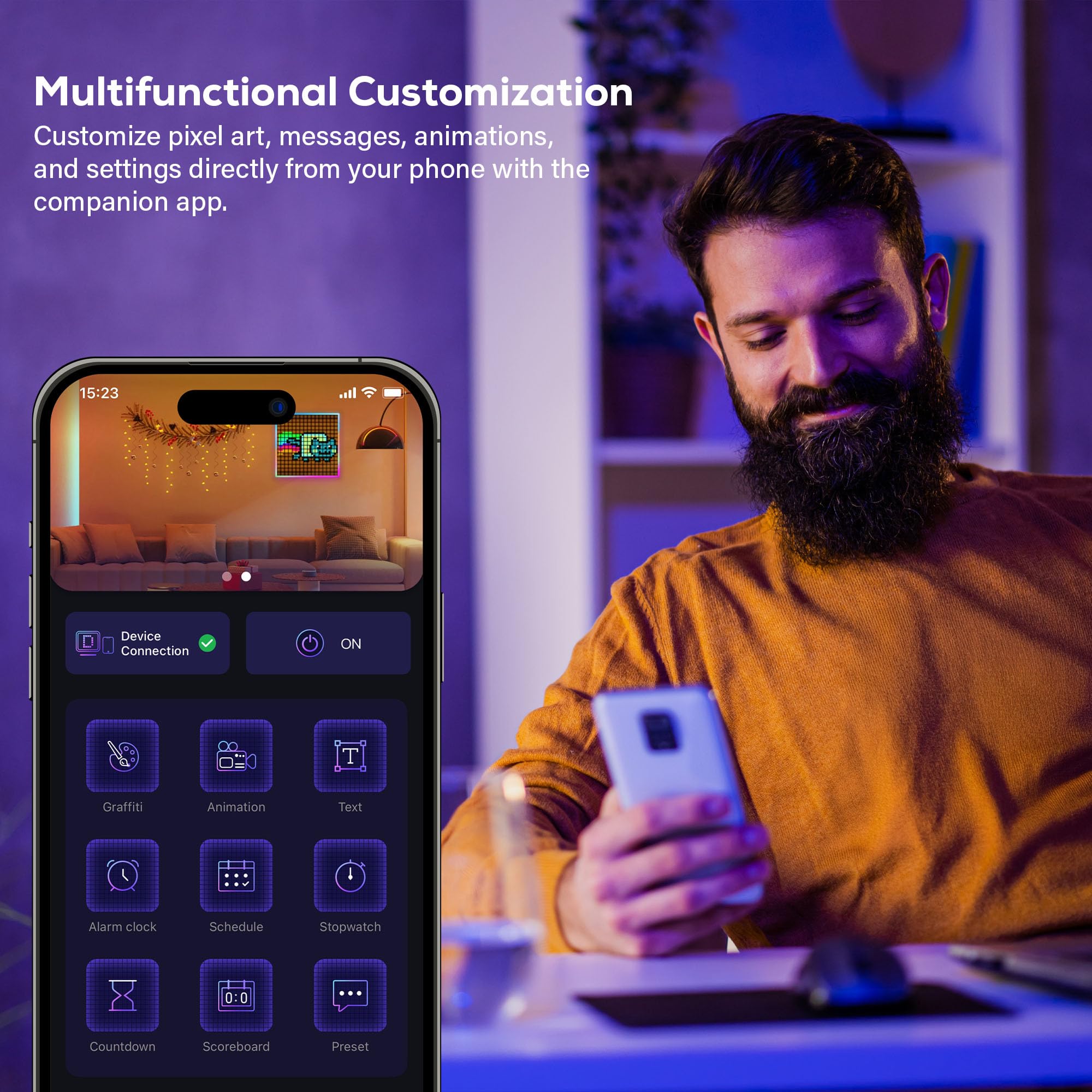 Tech Solutions Smart Bluetooth Pixel Frame – 32x32 Programmable RGB LED Display for Art, Animations, Digital Clock, DIY Decor, and Gaming Accessories