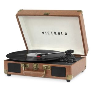 Victrola Journey Bluetooth Portable Suitcase Record Player – with Built-in Speakers, 3 Speed Vinyl Record Player, RCA Out, Headphone Jack (Green Olive)