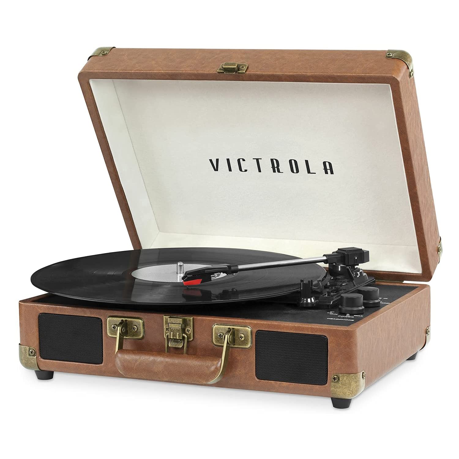 Victrola Journey Bluetooth Portable Suitcase Record Player – with Built-in Speakers, 3 Speed Vinyl Record Player, RCA Out, Headphone Jack (Green Olive)
