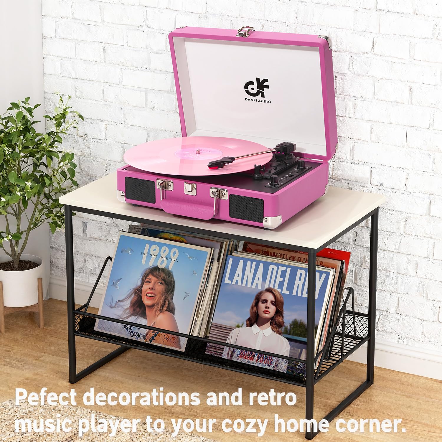 Vinyl Record Player 3-Speed Bluetooth Suitcase Turntable with Built-in Stereo Speakers, USB Recording, Portable Belt-Driven LP Player with RCA AUX Headphone Jack, Auto Stop, Hot Pink