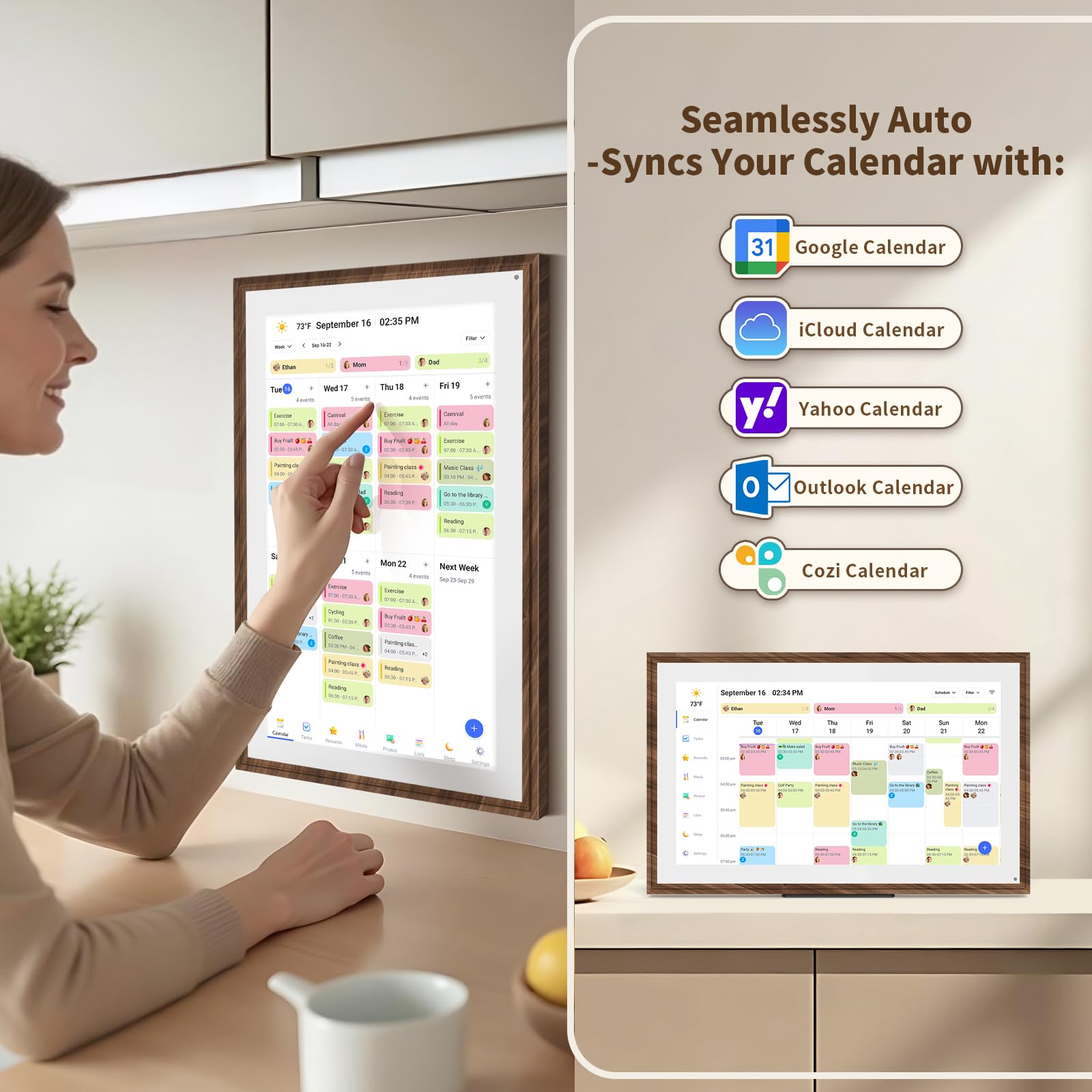 10.1 Inch Digital Calendar Chore Chart with Touchscreen - Full HD Interactive Display, Wall & Desk Mountable Family Planner, to-Do List & Meal Planner, Digital Picture Frame Gifts for Women Mom