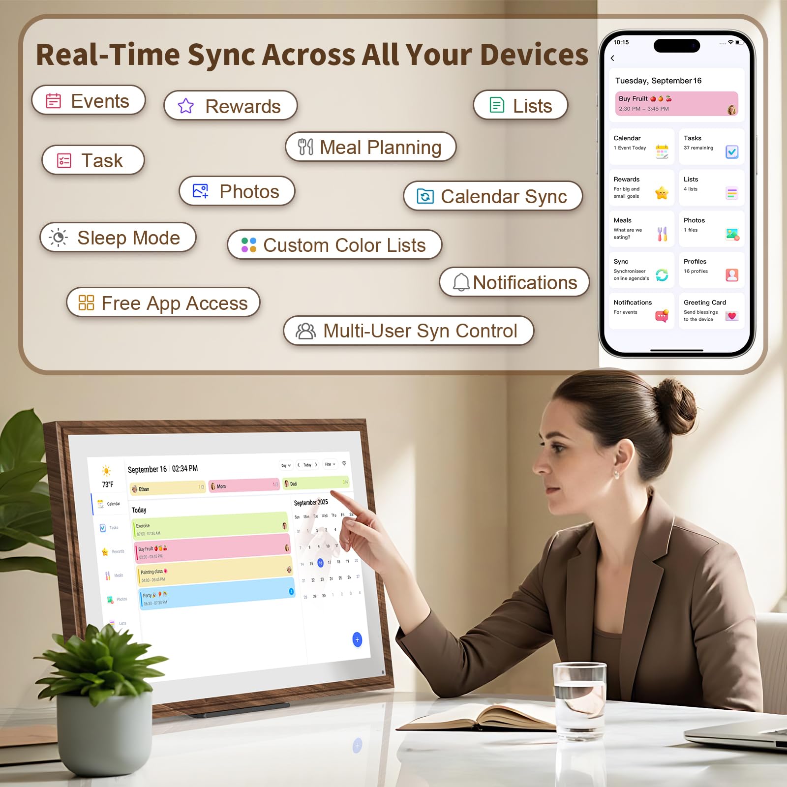10.1 Inch Digital Calendar Chore Chart with Touchscreen - Full HD Interactive Display, Wall & Desk Mountable Family Planner, to-Do List & Meal Planner, Digital Picture Frame Gifts for Women Mom