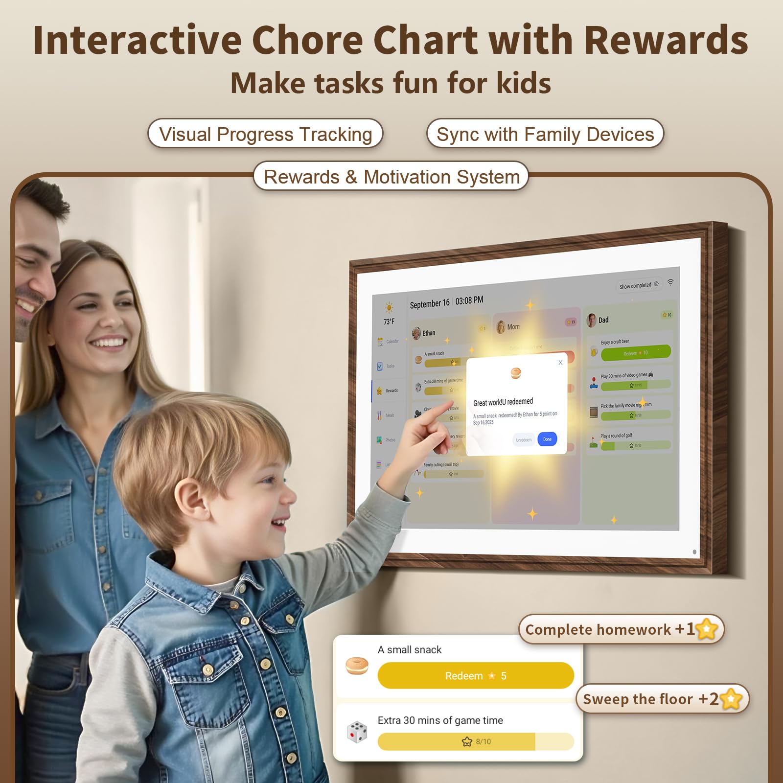 10.1 Inch Digital Calendar Chore Chart with Touchscreen - Full HD Interactive Display, Wall & Desk Mountable Family Planner, to-Do List & Meal Planner, Digital Picture Frame Gifts for Women Mom