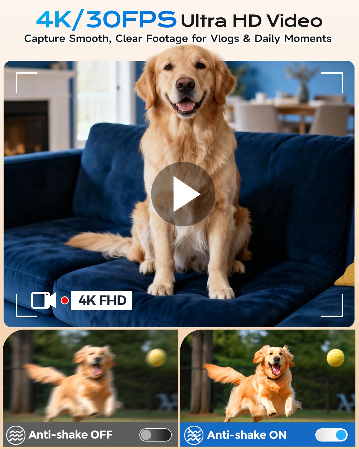 4K Digital Camera for Photography, Autofocus 56MP Vlogging Camera for YouTube/Content Creators/Travel, 16X Zoom Video Camera with 3