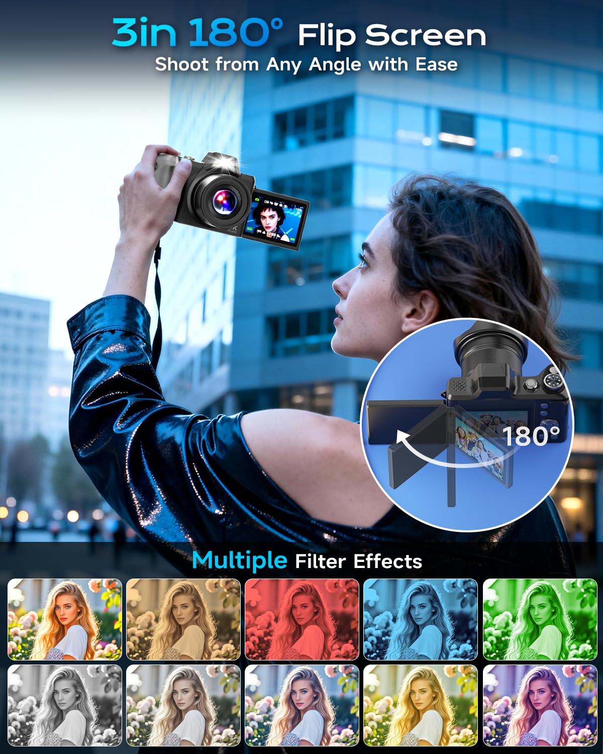 4K Digital Camera for Photography, Autofocus 56MP Vlogging Camera for YouTube/Content Creators/Travel, 16X Zoom Video Camera with 3