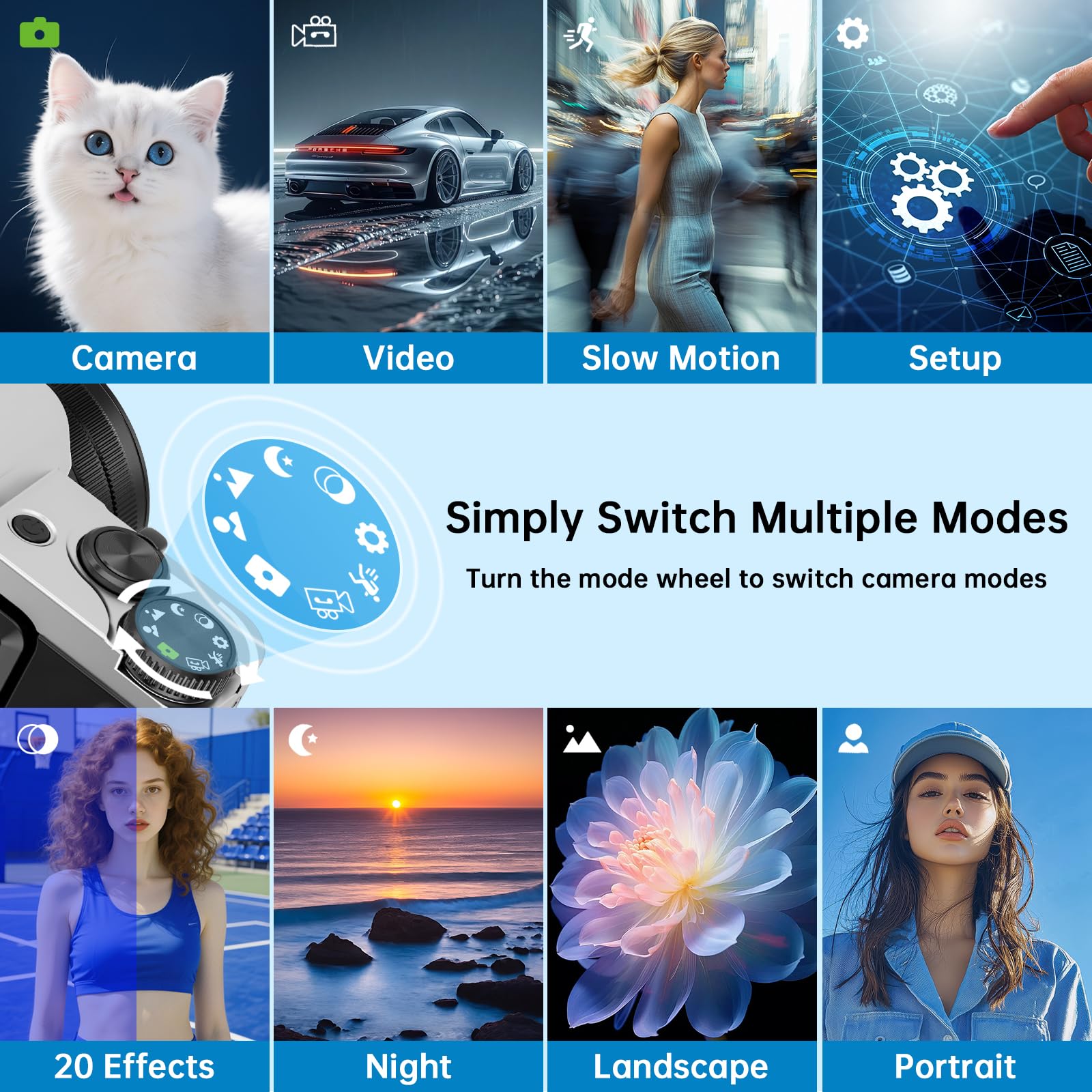 4K Digital Camera for Photography with WiFi 64MP Auto-Focus Vlogging Camera for YouTube Video 3'' 180° Flip Screen 4K Cameras 16X Zoom Anti-Shake Compact Point and Shoot Cameras with SD Card