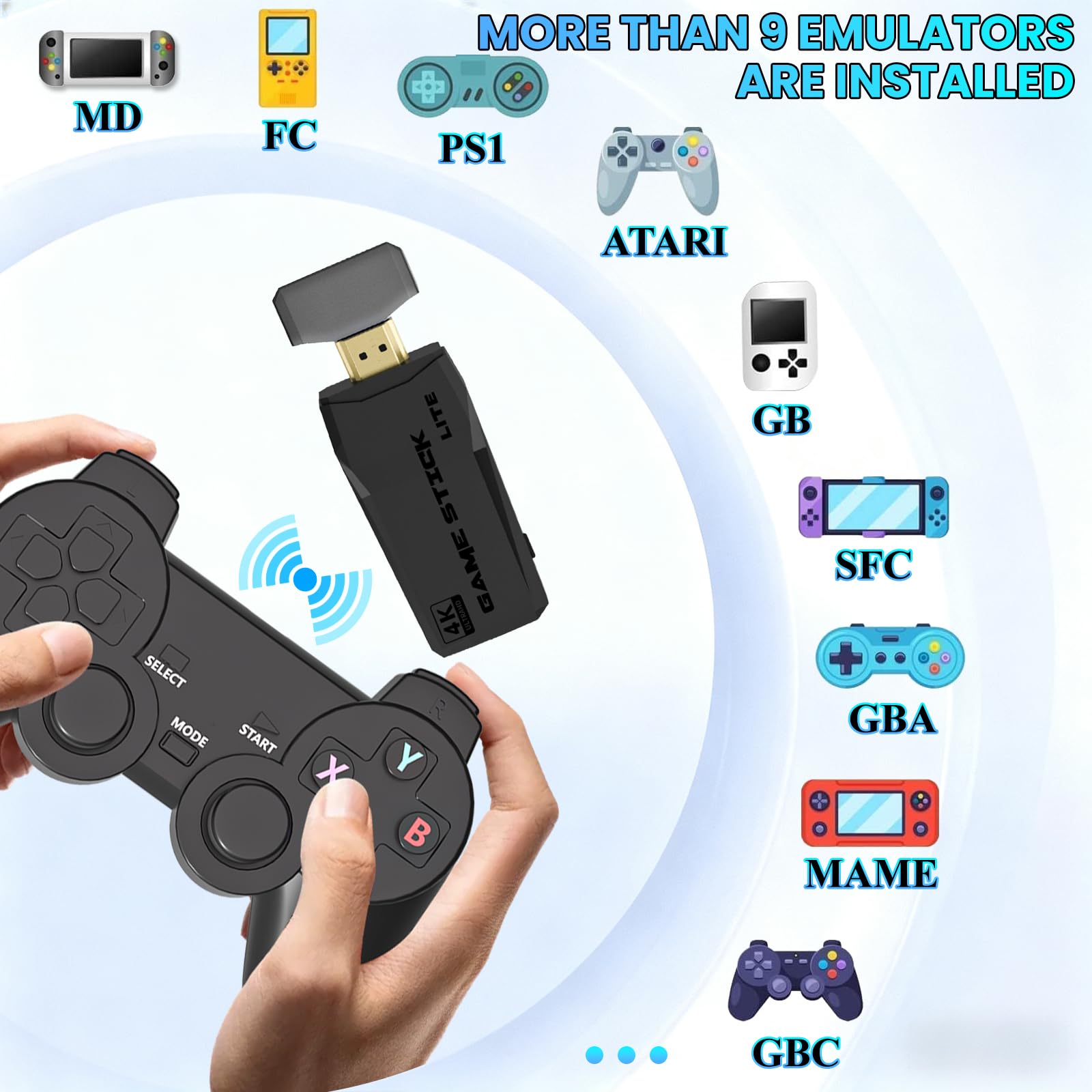AMANKA Retro Game Console,Retro Games Stick Built-in 15 Emulators with 20,000+ Games,4k Hdmi Output Gaming Stick,Dual Wireless Controllers,Plug and Retro Play Video Games for Tv