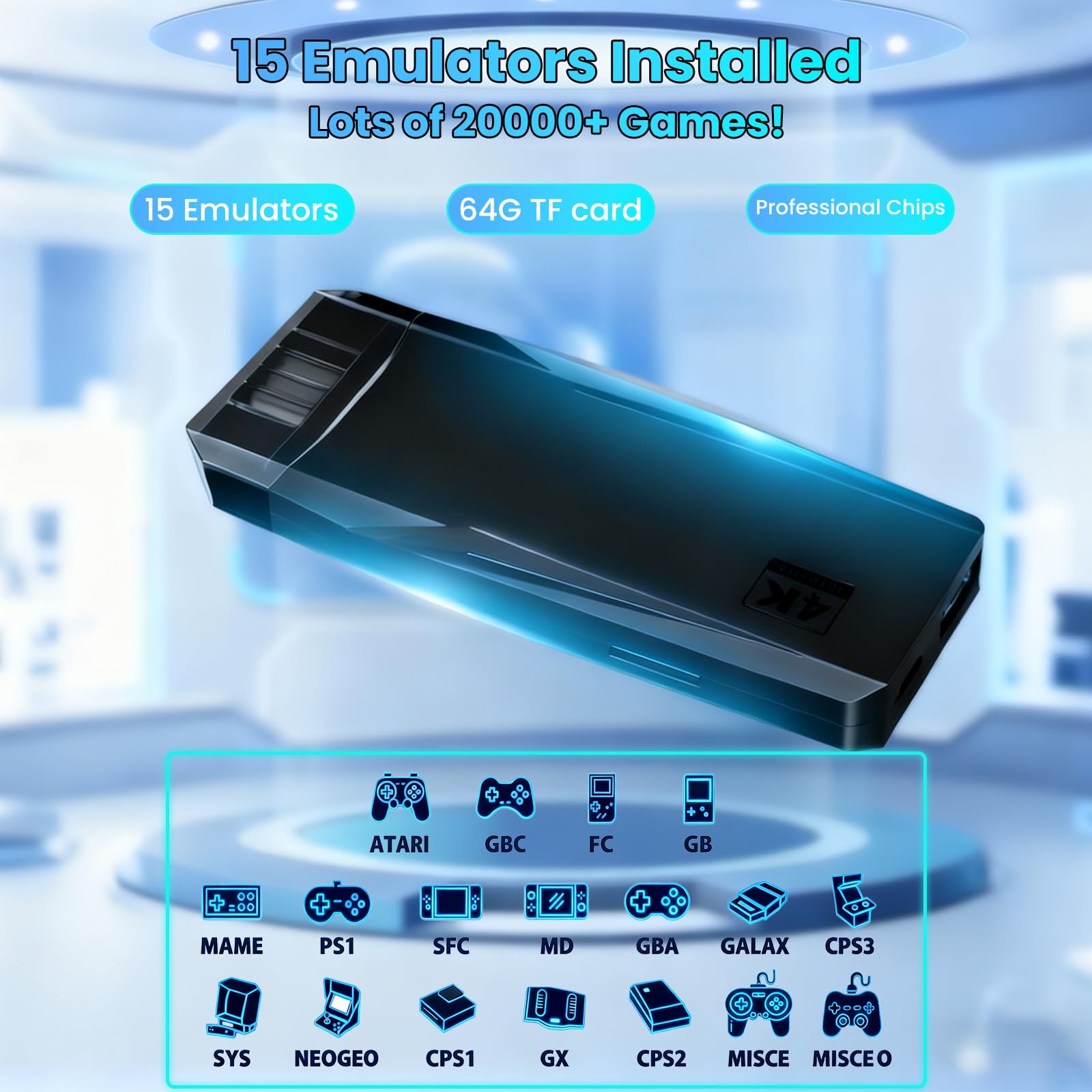 AMANKA Retro Game Console,Retro Games Stick Built-in 15 Emulators with 20,000+ Games,4k Hdmi Output Gaming Stick,Dual Wireless Controllers,Plug and Retro Play Video Games for Tv