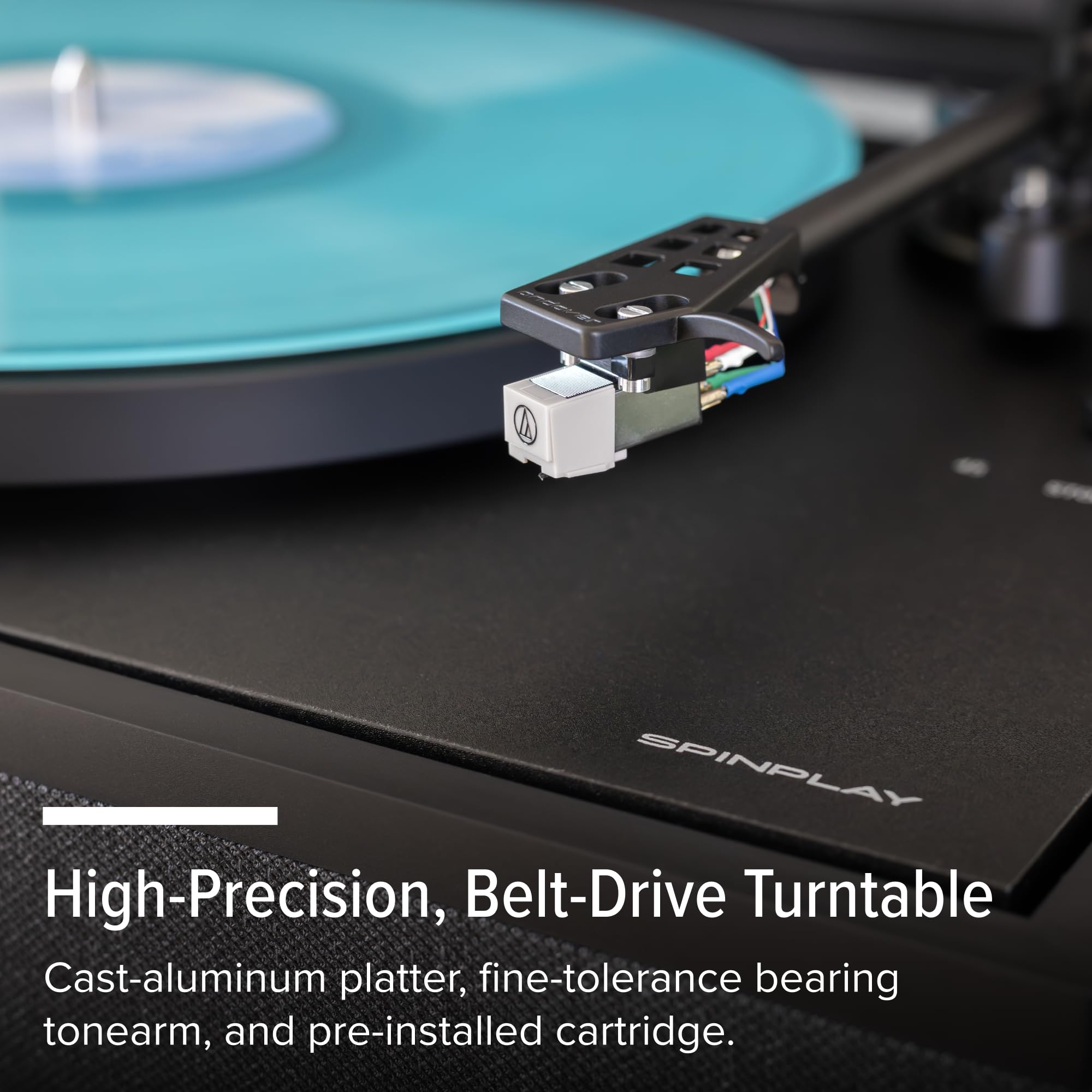 Andover Audio SpinPlay Premium Mulipurpose Record Player for Vinyl Record Playback - Semi-Automatic, Auto Power-On and Auto-Stop, Integrated Sound System with 270° Speaker Array - Black