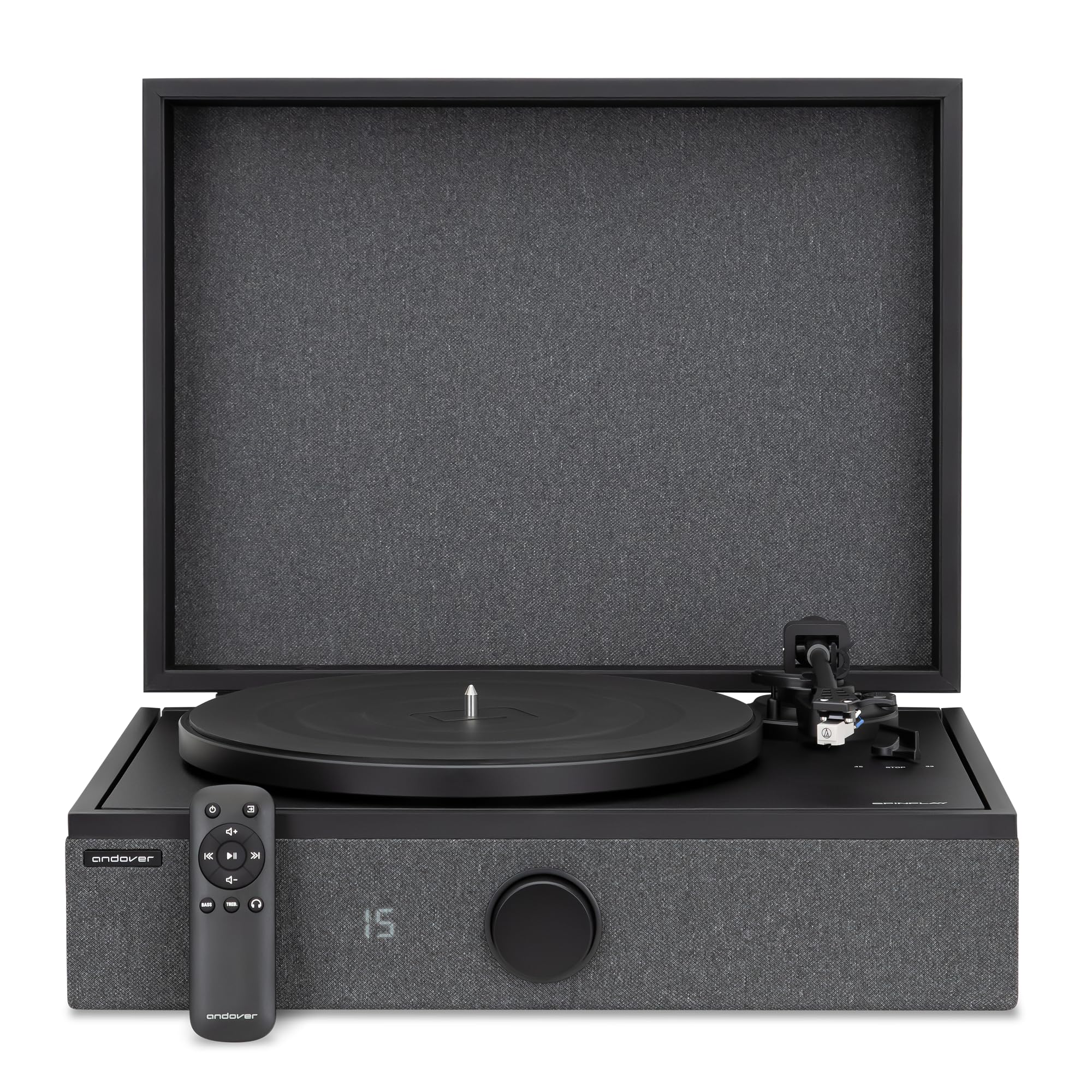 Andover Audio SpinPlay Premium Mulipurpose Record Player for Vinyl Record Playback – Semi-Automatic, Auto Power-On and Auto-Stop, Integrated Sound System with 270° Speaker Array – Black