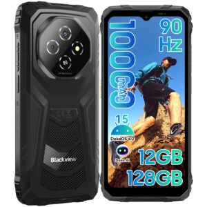 Blackview Fort 1 Rugged Phone Android 15,10000mAh Battery 12GB+128GB 2TB Expand Rugged Smartphone Unlocked, Gemini AI 6.56 Inch 90Hz, 4G T-Mobile Dual SIM IP69K Waterproof, Fingerprint/NFC/OTG/GPS
