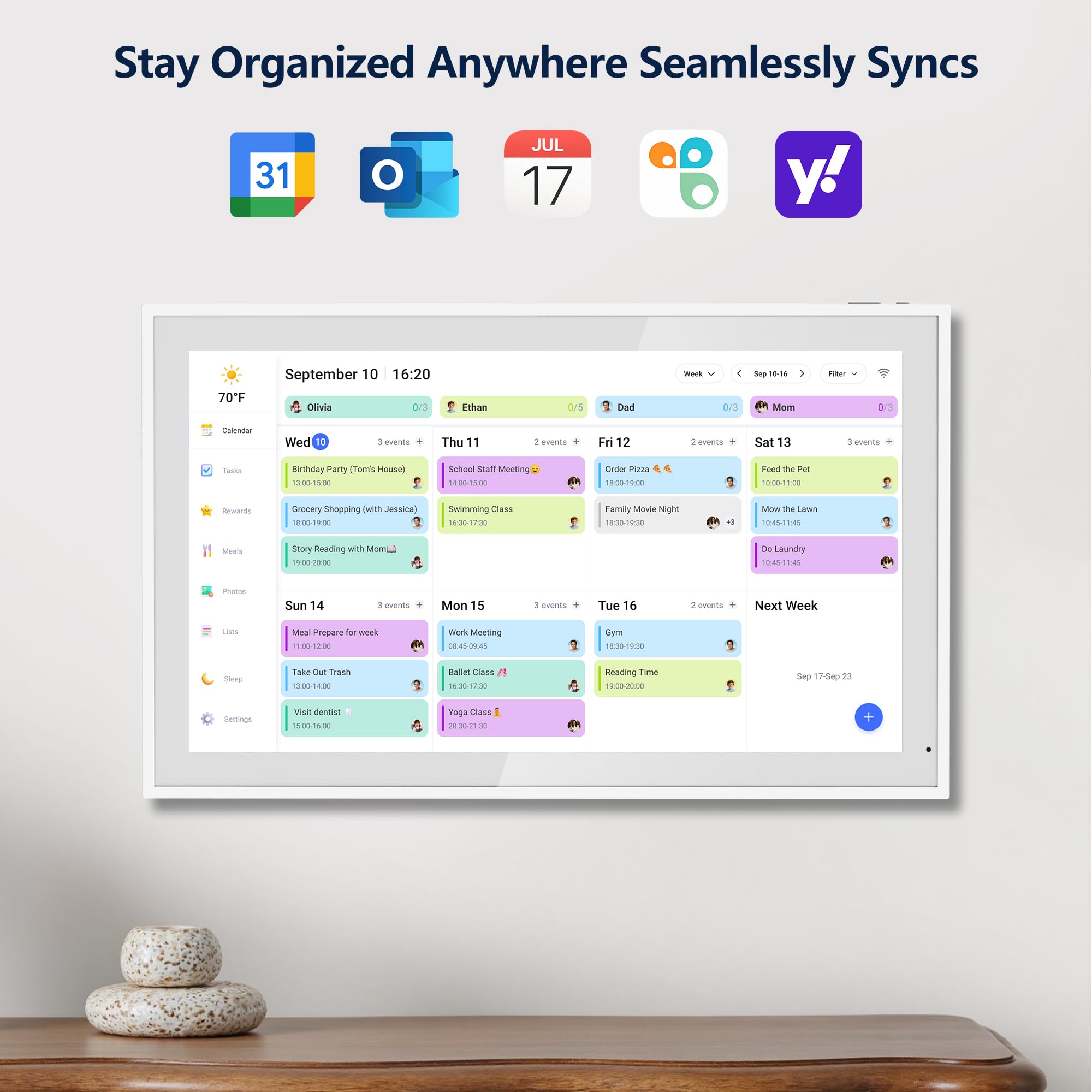 Digital Calendar, 15.6 Inch Wall Planner Electronic Calendar & Chore Chart, Smart Touchscreen Interactive Display for Family Schedules, Great for Organizing Your Routines, Wall & Desk Mountable