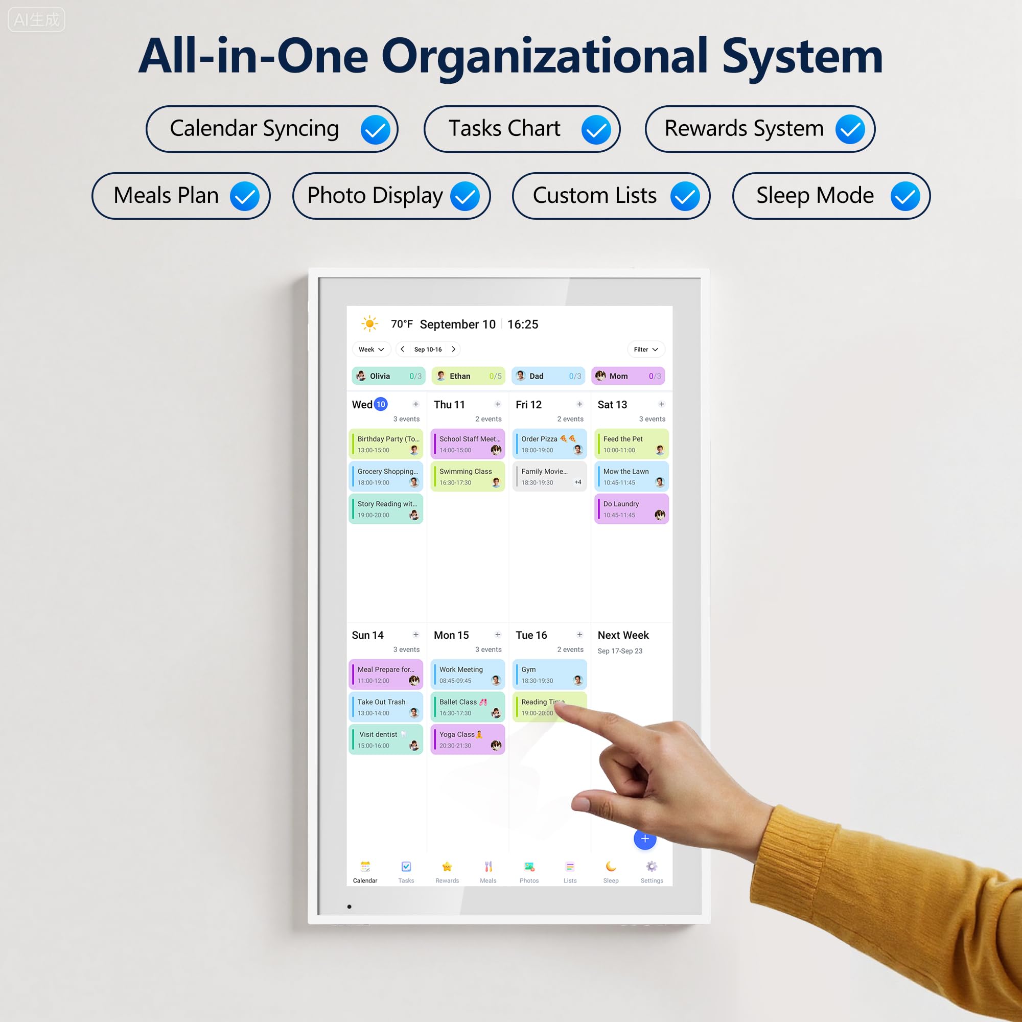 Digital Calendar, 15.6 Inch Wall Planner Electronic Calendar & Chore Chart, Smart Touchscreen Interactive Display for Family Schedules, Great for Organizing Your Routines, Wall & Desk Mountable