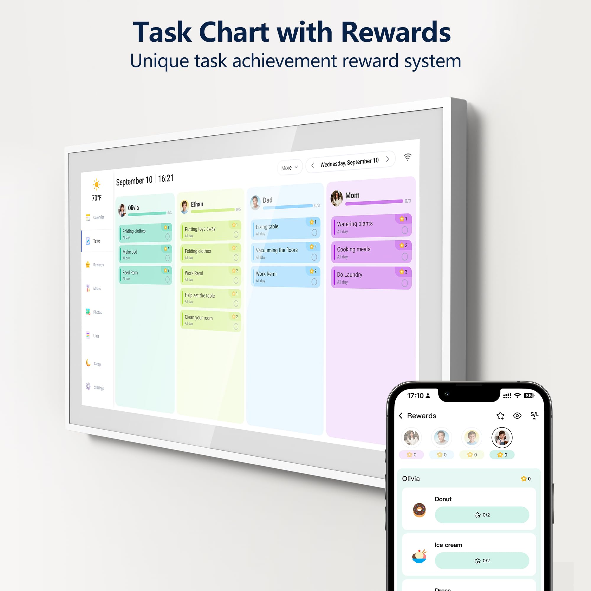 Digital Calendar, 15.6 Inch Wall Planner Electronic Calendar & Chore Chart, Smart Touchscreen Interactive Display for Family Schedules, Great for Organizing Your Routines, Wall & Desk Mountable