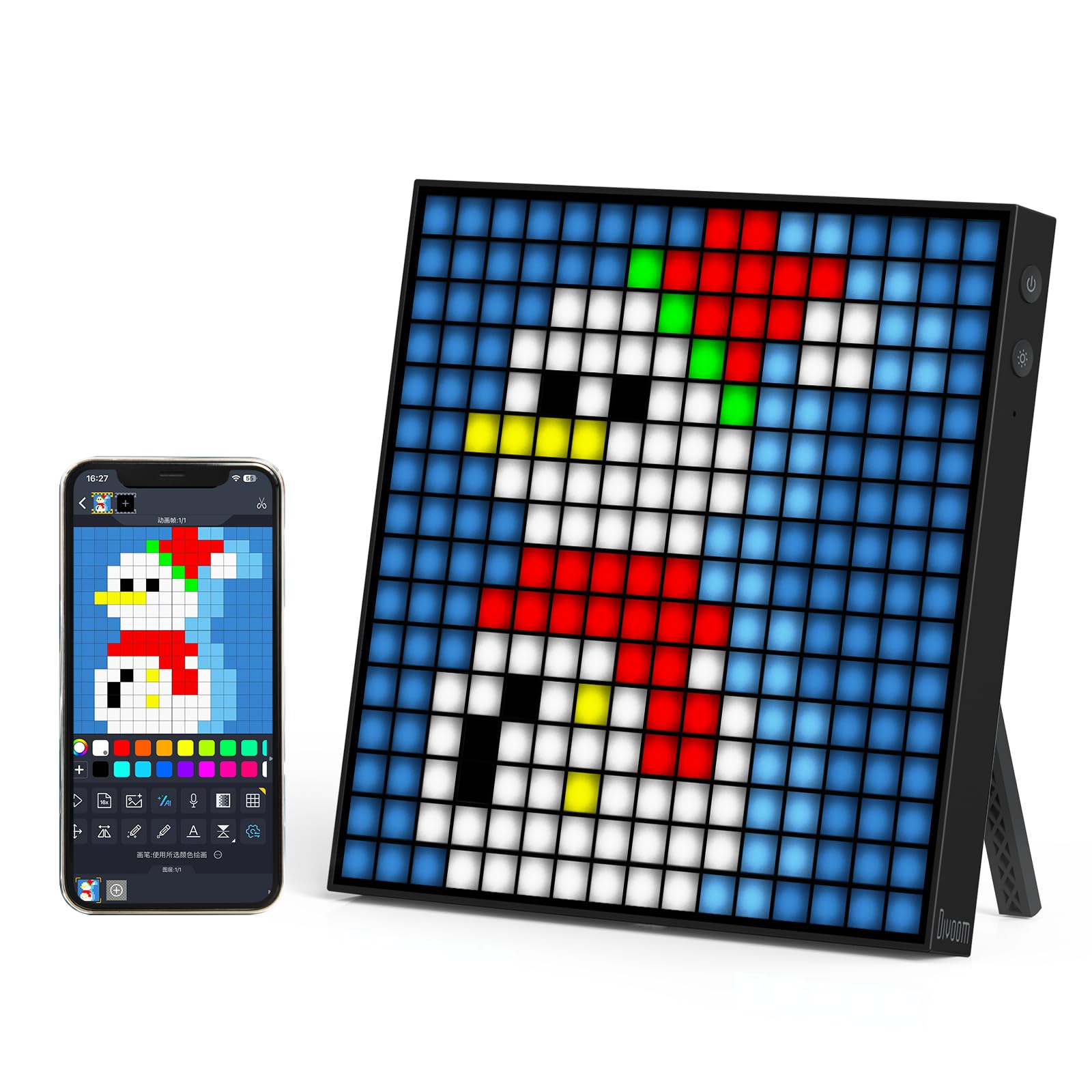 Divoom Pixoo-16, 16x16 Pixel Art Digital Frame, WiFi Connected Smart Display with App Control for Custom Animations, Clock, Weather, Social Tracker for Gaming Room Desk Setup & Wall Decor