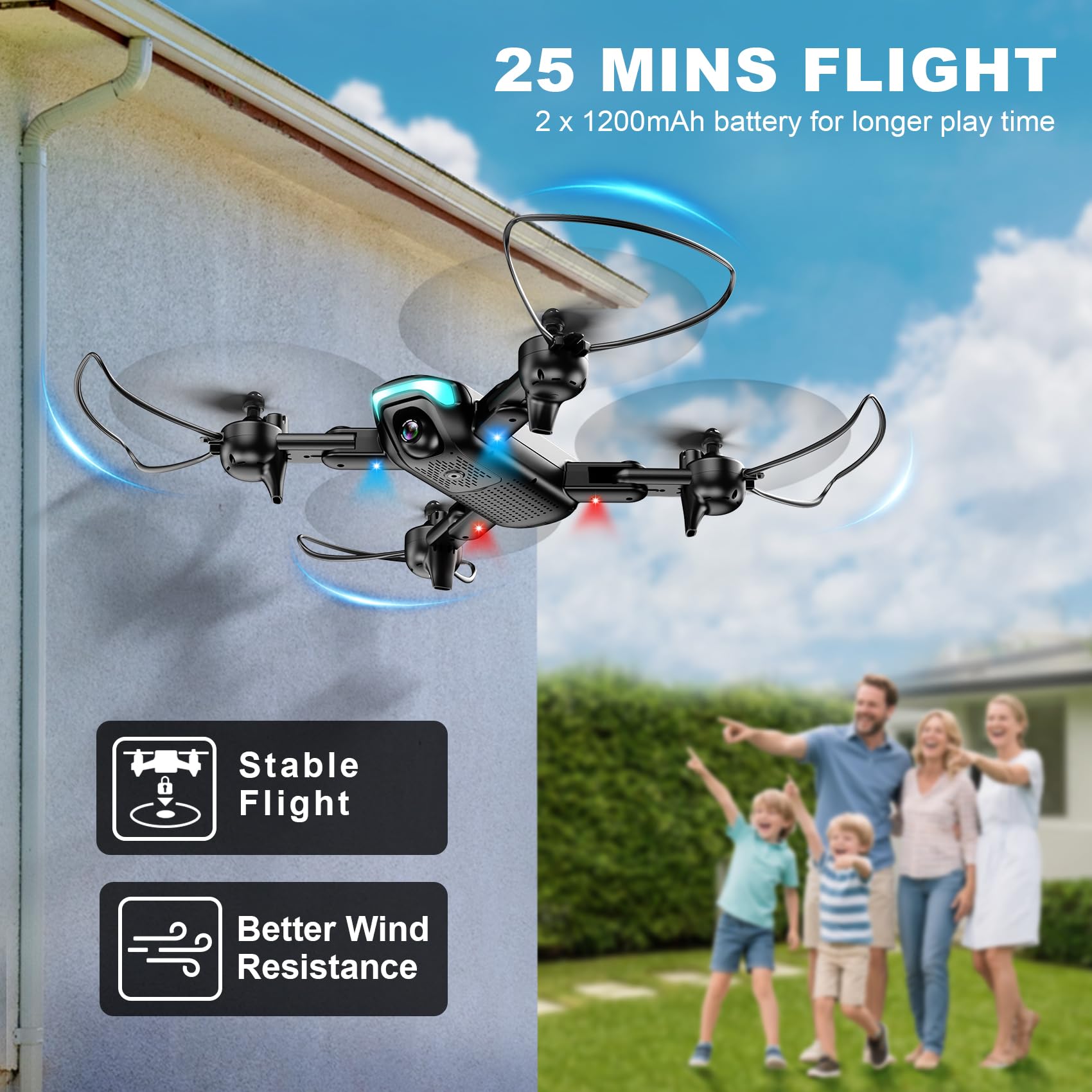 Drone with 1080P Camera, Foldable Drone for Beginners with Light, Upgrade Altitude Hold, Gesture Selfie, Waypoint Fly, 3D Flip, 3 Speed Mode, Circle Fly, One Key Start