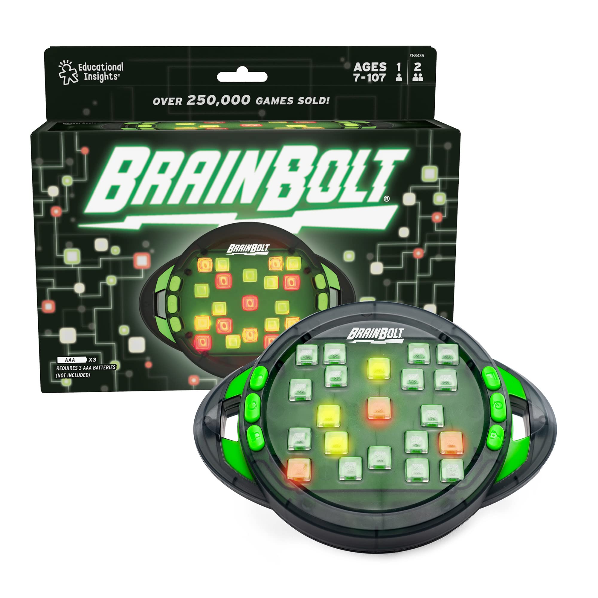 Educational Insights BrainBolt – Handheld Memory Game with Light and Sound, Electronic Brain Games, Single Player Brain Teasers for Kids Teens, & Adults, Gamer Gifts for Boys & Girls Ages 7+