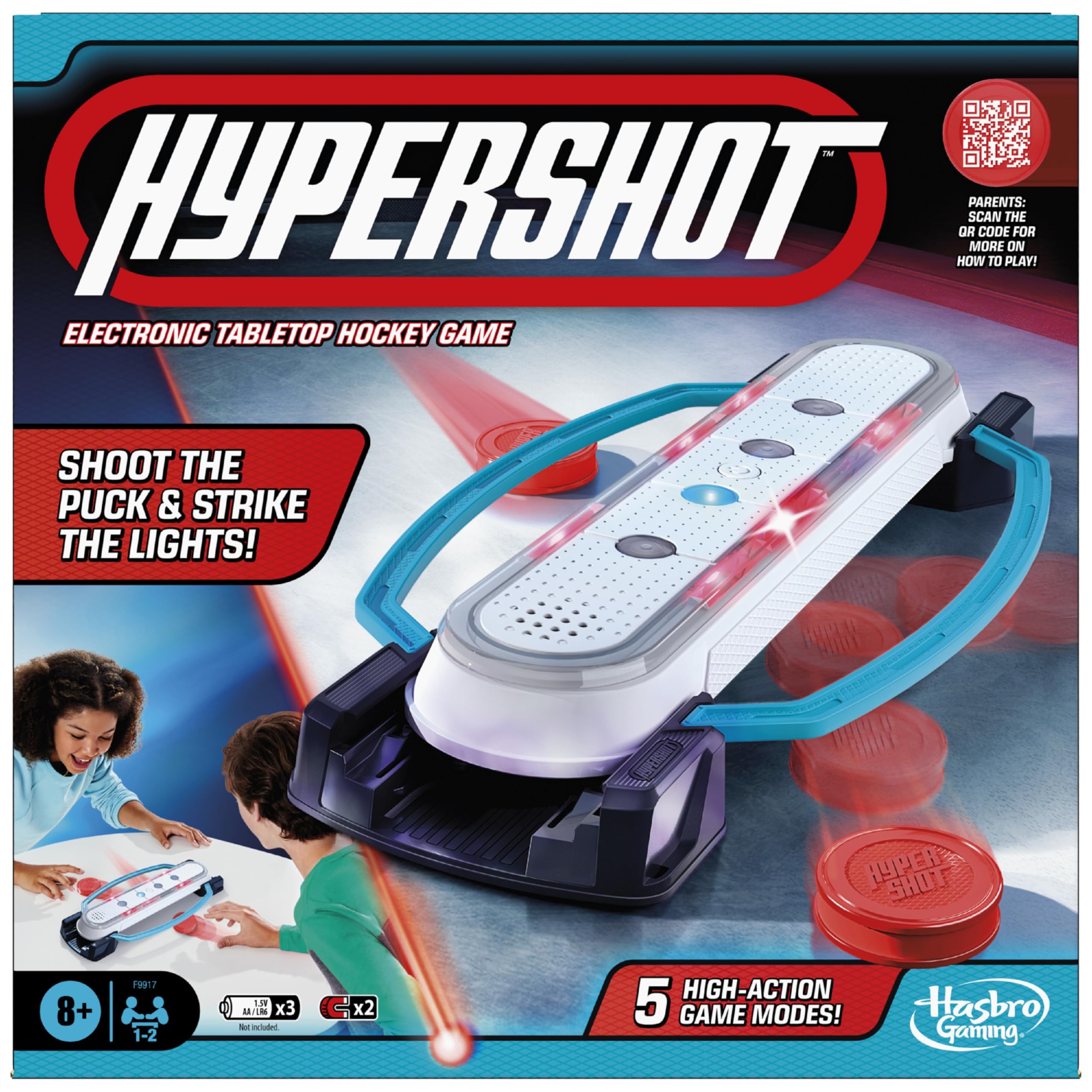 Hasbro Gaming Hypershot Electronic Tabletop Hockey Game | 5 Games in 1 | Music, Lights, and Sounds | Ages 8 and Up | for 1 to 2 Players | Kids Board Games
