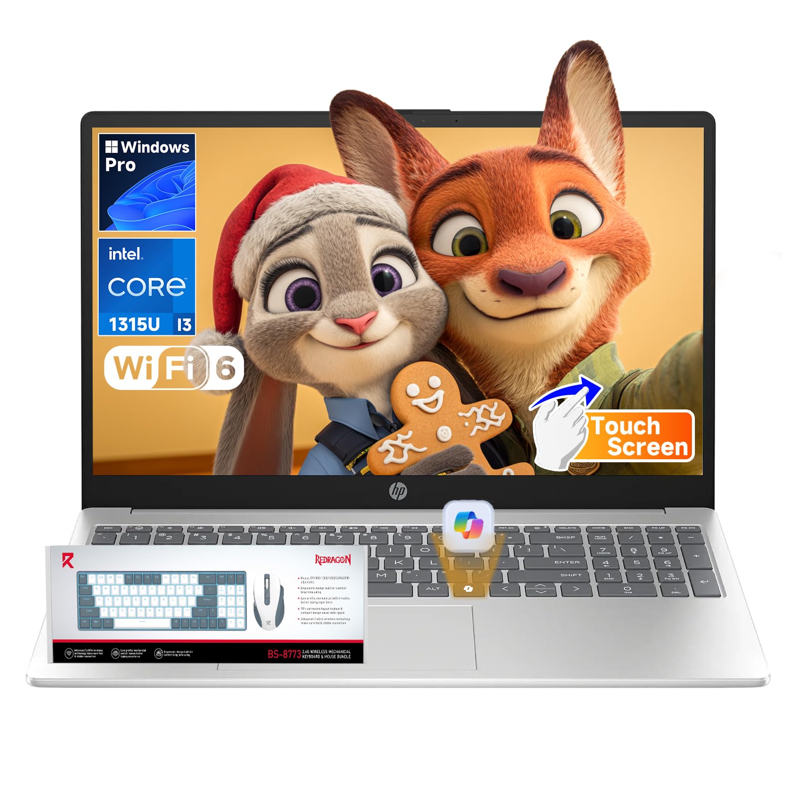 HP 15.6″ Touchscreen Laptop 2026, 13th Gen Intel i3-1315U(Up to 4.5GHz), 15.6 inch Anti-Glare Display, 16GB RAM + 512GB SSD, Win 11 Pro, Wi-Fi 6, AI Copilot for Business & School, Patented KB Kit