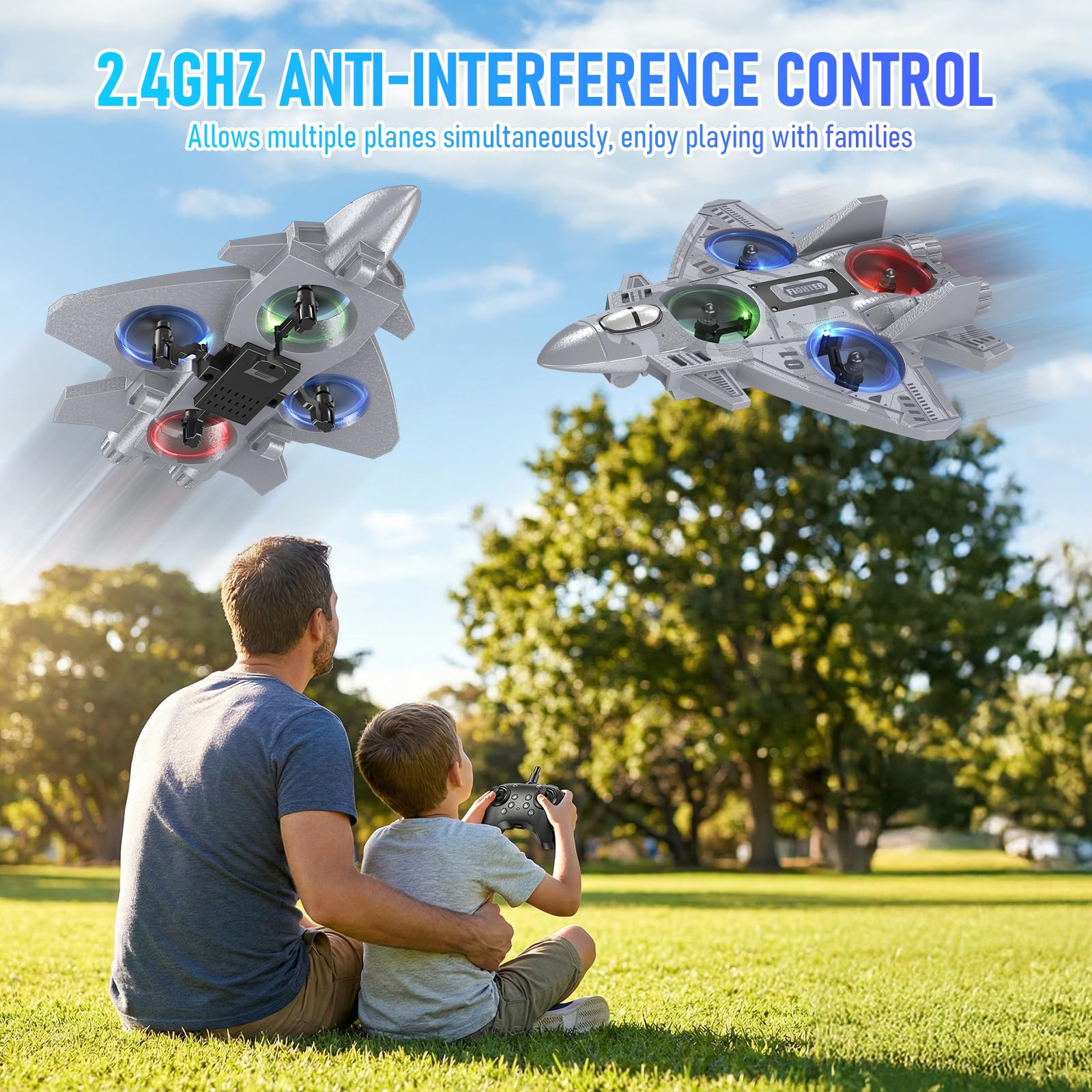 RC Plane Remote Control Airplane Drone for Kids Ages 8+, RC Planes Foam Airplanes for Adults Kids, Fighter Jet Toy with Lights 360°Flip and 3 Speed Modes, Airplane Toys Gifts for Teenage Boys