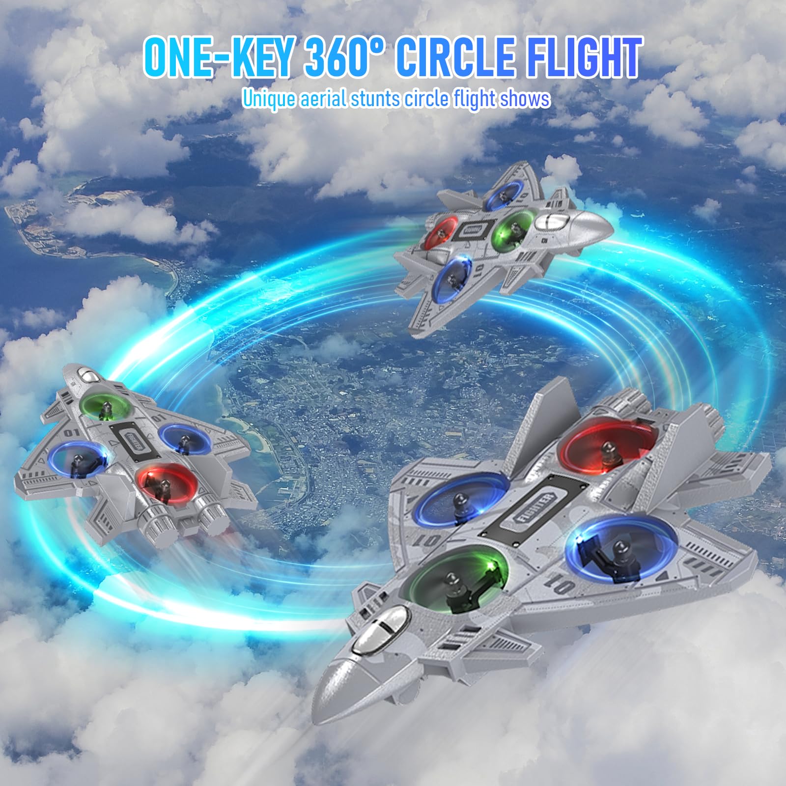 RC Plane Remote Control Airplane Drone for Kids Ages 8+, RC Planes Foam Airplanes for Adults Kids, Fighter Jet Toy with Lights 360°Flip and 3 Speed Modes, Airplane Toys Gifts for Teenage Boys