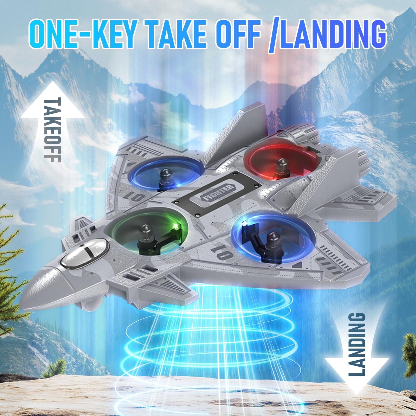 RC Plane Remote Control Airplane Drone for Kids Ages 8+, RC Planes Foam Airplanes for Adults Kids, Fighter Jet Toy with Lights 360°Flip and 3 Speed Modes, Airplane Toys Gifts for Teenage Boys