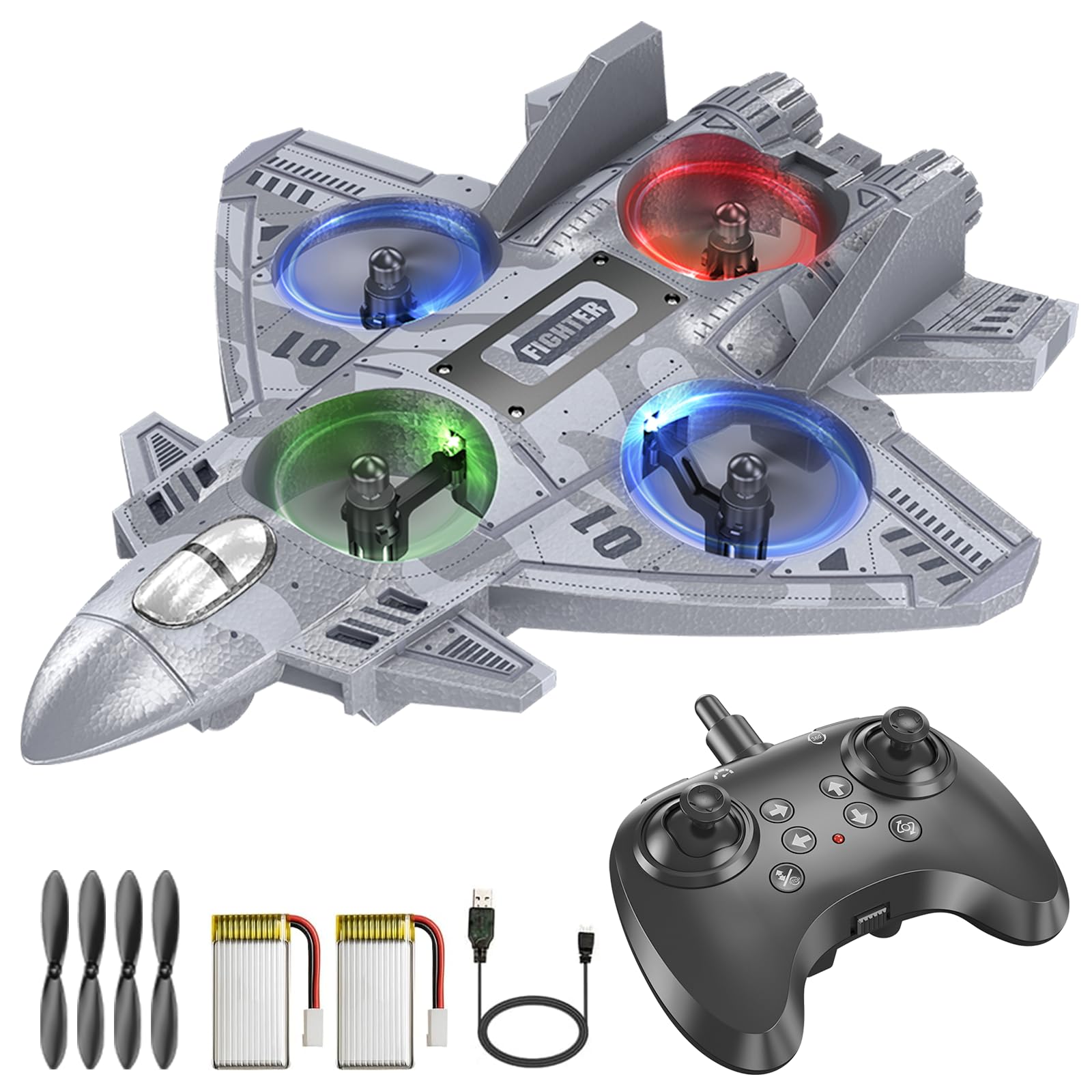 RC Plane Remote Control Airplane Drone for Kids Ages 8+, RC Planes Foam Airplanes for Adults Kids, Fighter Jet Toy with Lights 360°Flip and 3 Speed Modes, Airplane Toys Gifts for Teenage Boys