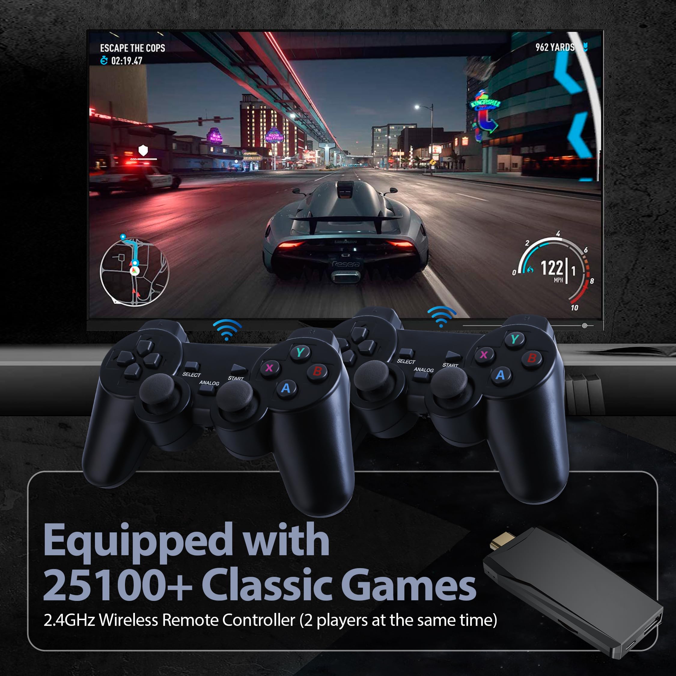 Retro Game Console, Wireless Retro Gaming Console, Plug & Play Video TV Game with 25100+ Built-in Games, 4K HD Output, and 2.4GHz Wireless Controller, 9 Classic Emulators(Black)