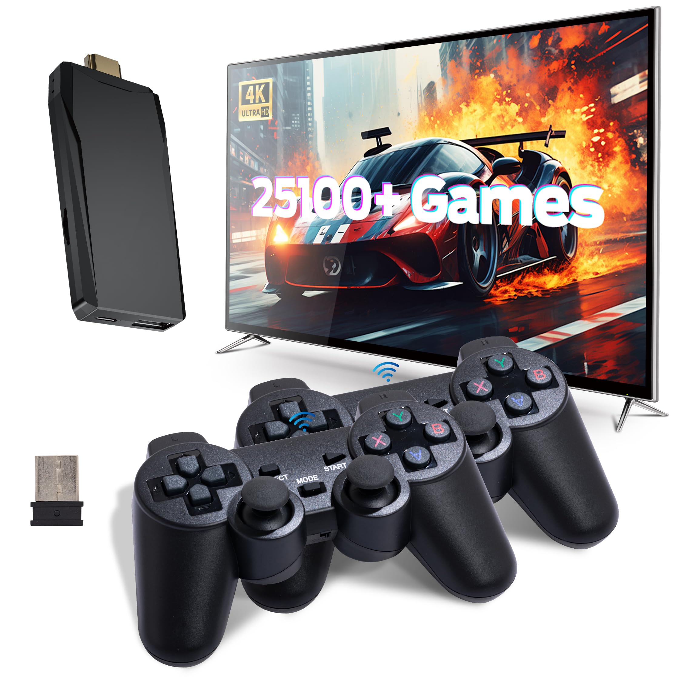 Retro Game Console, Wireless Retro Gaming Console, Plug & Play Video TV Game with 25100+ Built-in Games, 4K HD Output, and 2.4GHz Wireless Controller, 9 Classic Emulators(Black)