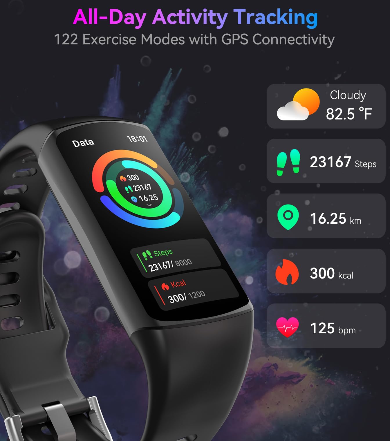 Smart Watch Fitness Tracker with 24/7 Heart Rate, Blood Oxygen Blood Pressure Monitor Sleep Tracker 120 Sports Modes Activity Trackers Step Calorie Counter IP68 Waterproof for Andriod iPhone Women Men