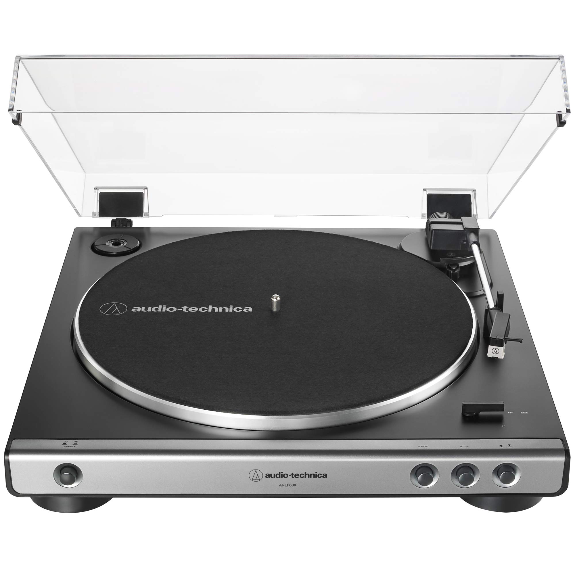 Audio-Technica AT-LP60X-GM Fully Automatic Belt-Drive Stereo Turntable, Gunmetal/Black, Hi-Fidelity, Plays 33-1/3 and 45 RPM Vinyl Records, Dust Cover, Anti-Resonance, Die-Cast Aluminum Platter