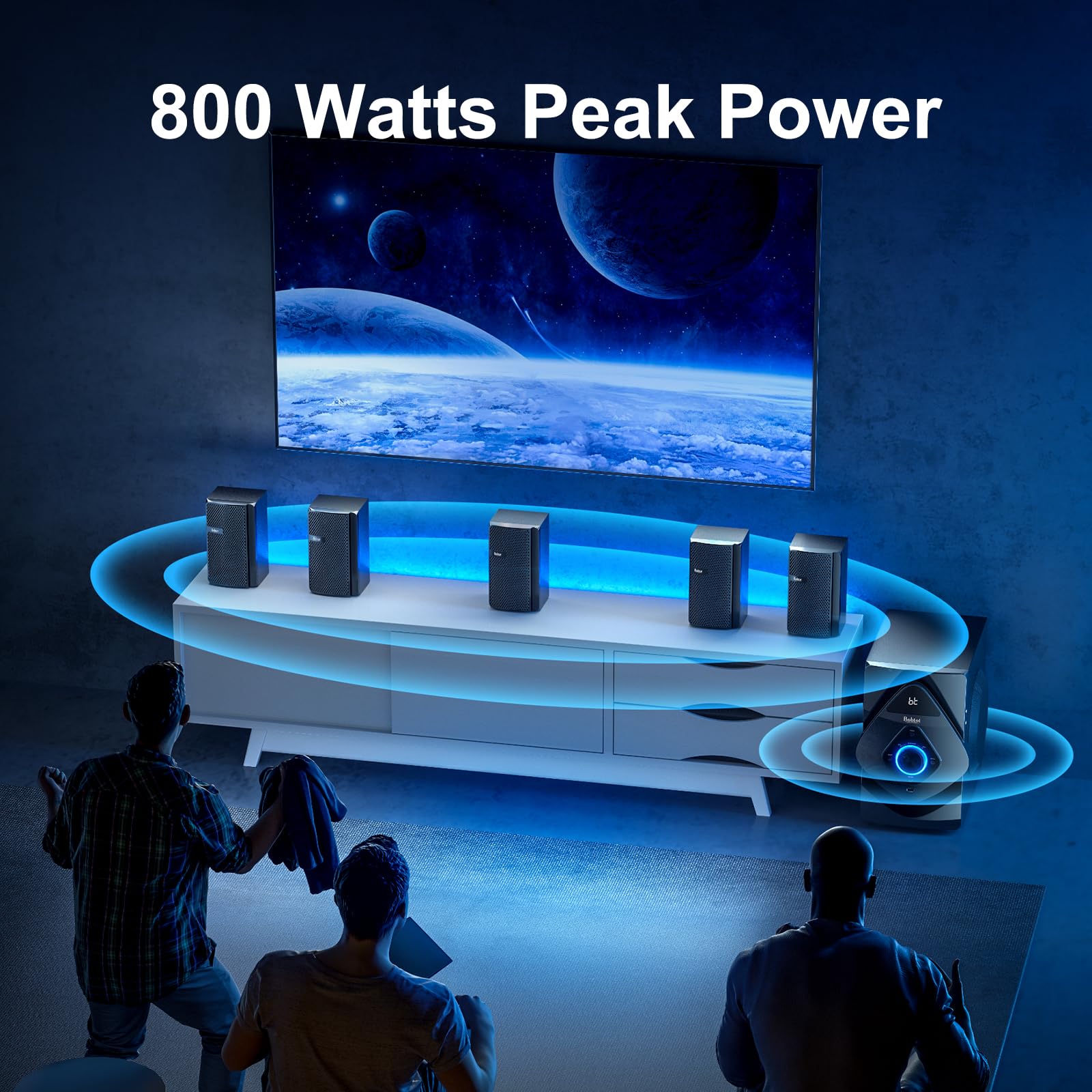Bobtot Home Theater Wireless Rear Satellite Speakers - 800W 6.5inch Subwoofer 5.1/2.1 Channel Surround Sound Systems with ARC Optical Bluetooth Input
