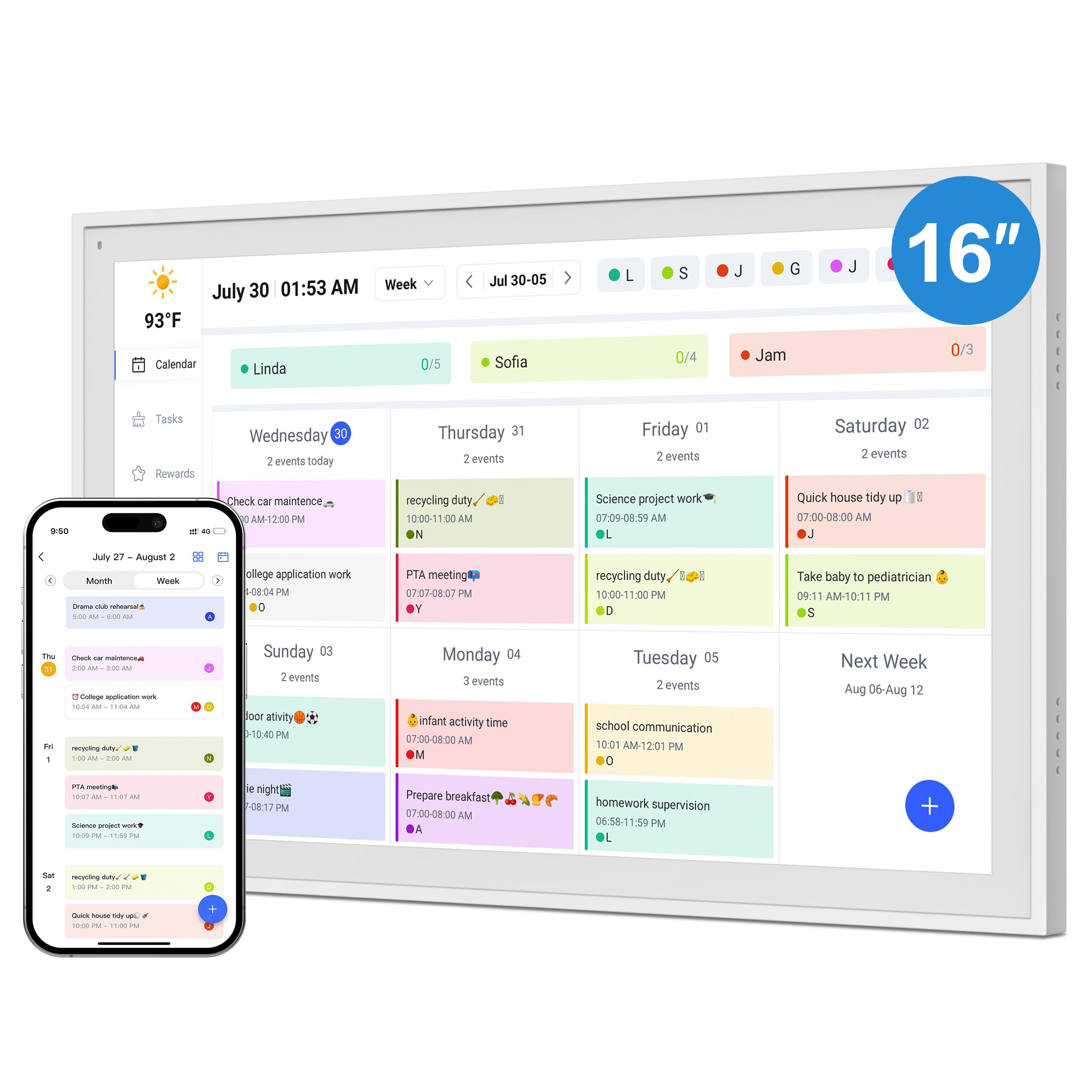 Digital Calendar, 10.1inch Smart WiFi Electronic Calendar&Chore Chart, IPS Touch Screen HD Display for Family Schedules, Share Moments Instantly from Anywhere