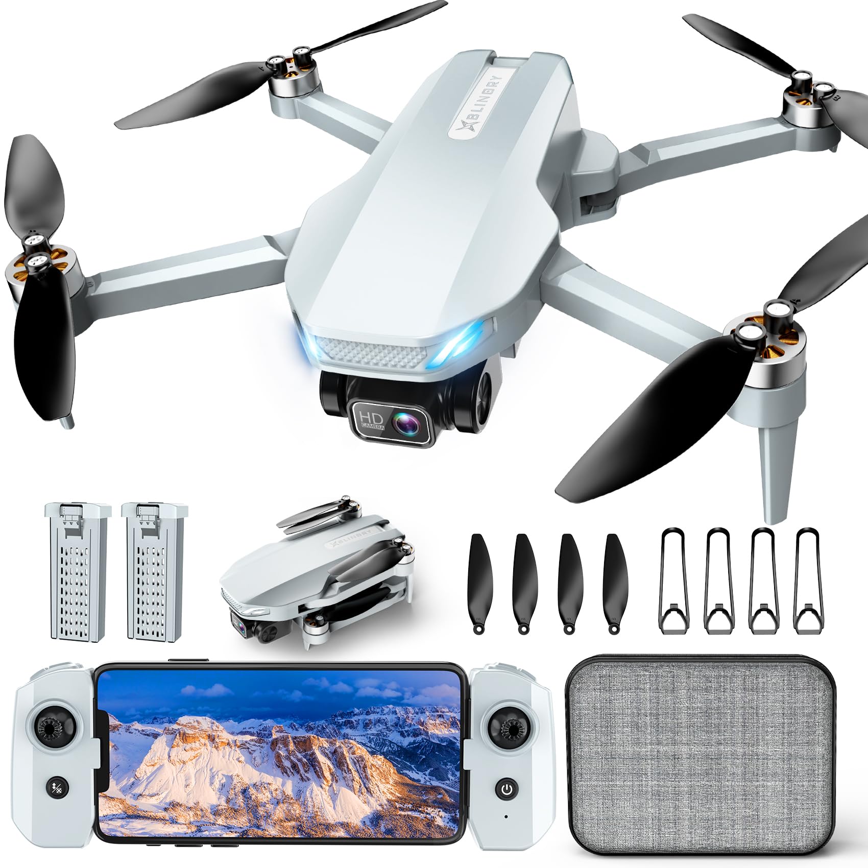 Drone with Camera, 2K HD FPV Drones for Adults, Mini Drone with Gravity Control, One Key Take Off/Land, Waypoint Fly, Gestures Selfie, 3 Speed Modes, RC Drone for Beginners with 2 Batteries