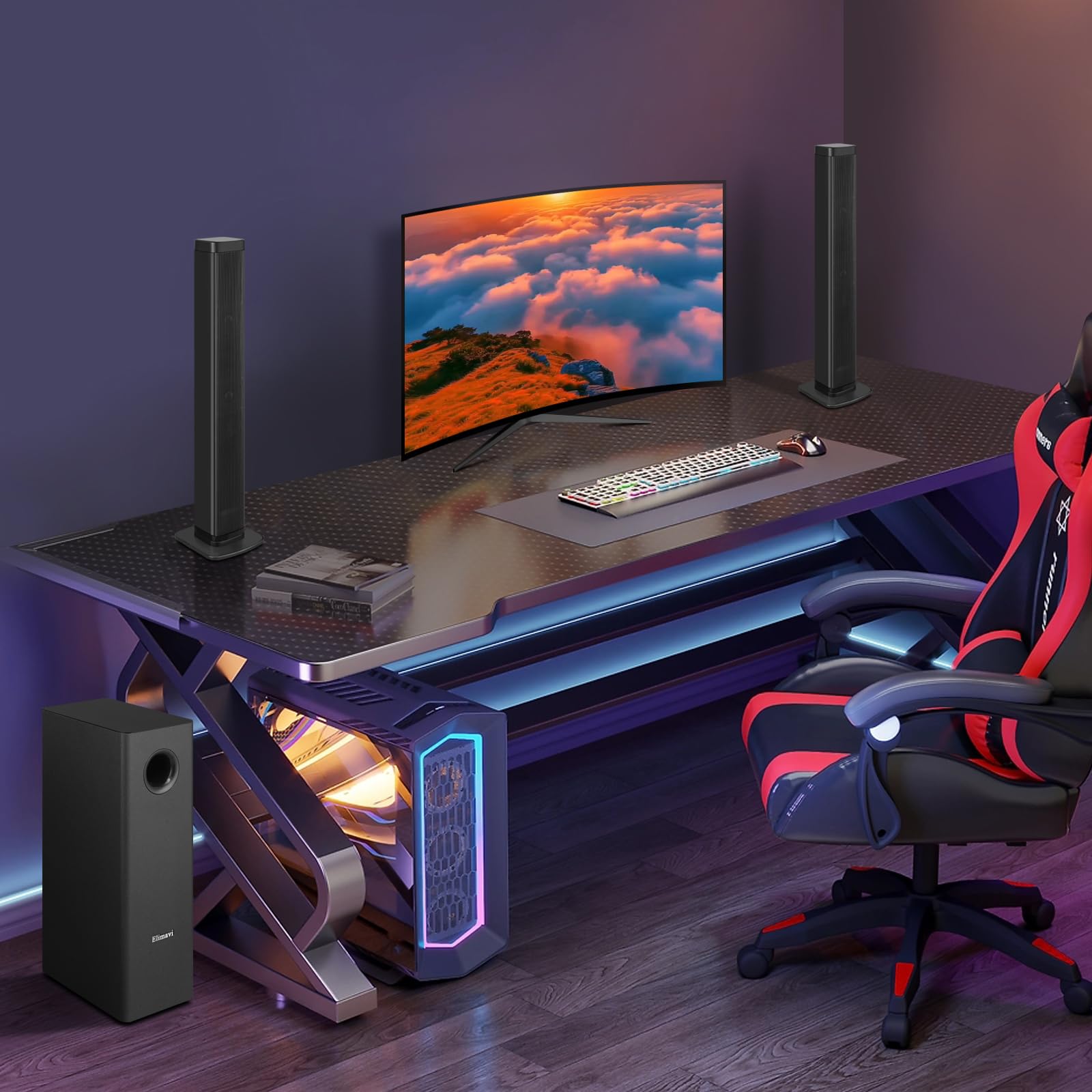 Elimavi Sound Bar with 5.5 Inch Subwoofer - Detachable 2-in-1, 2.1-Channel Deep Bass Surround Sound System, Bluetooth 5.3 & RCA, for TV, PC Gaming & Home Theater