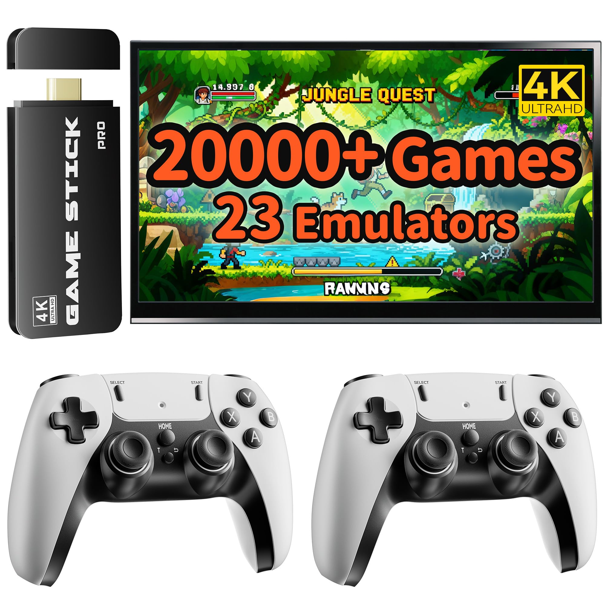 FCHOZY 2026 Upgraded Retro Gaming Console, Nostalgia Game Stick Pro, Classic Video Games with 4K HDMI, 20,000+ Games and 23 Emulators, Upgraded Dual 2.4G Wireless Controllers 64GB