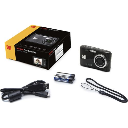KODAK PIXPRO FZ45 16MP CMOS Sensor Digital Camera 5X Optical Zoom with Sunshine Photo Microfiber Cleaning Cloth (Basic Bundle, Black)