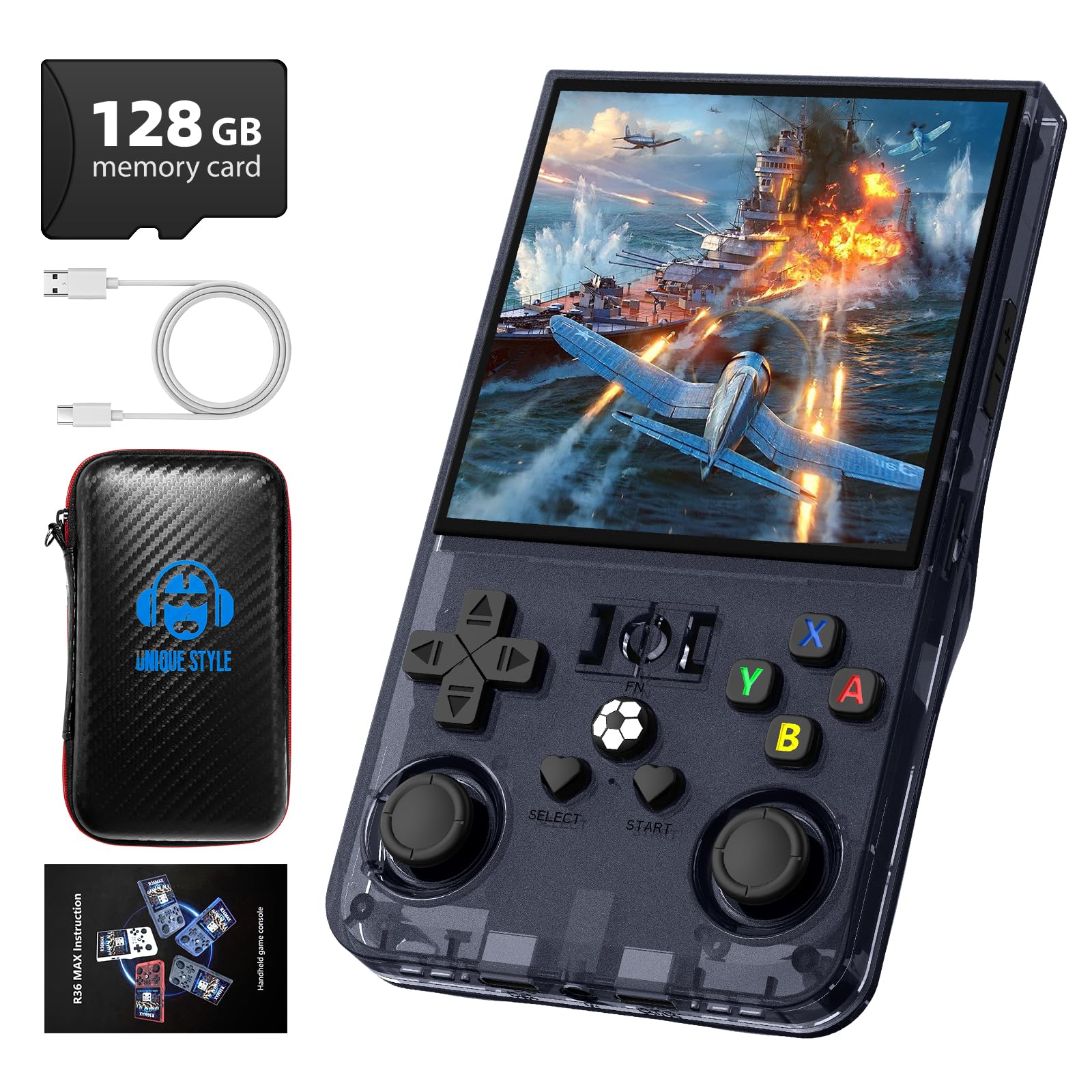 R36MAX Retro Handheld Game Console, 4.0 Inch 720x720 IPS Screen, 128GB Built-in 22000+ Classic Game, Portable Hand Held Open Source Linux System, 4000mAh Battery Retro Gaming Console(Black 128GB)