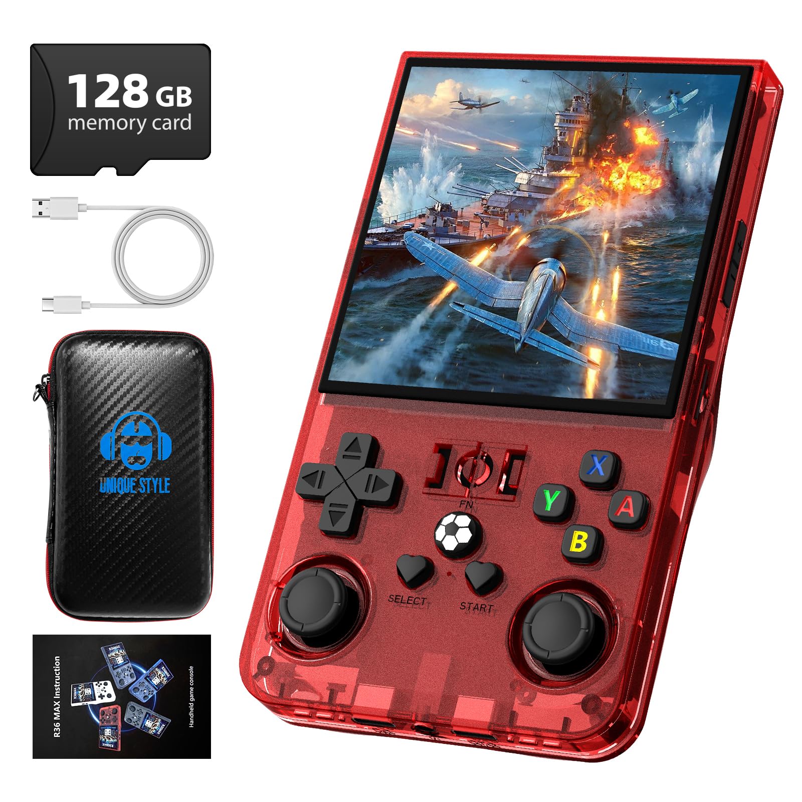 R36MAX Retro Handheld Game Console, 4.0 Inch 720x720 IPS Screen, 128GB Built-in 22000+ Classic Game, Portable Hand Held Open Source Linux System, 4000mAh Battery Retro Gaming Console(Black 128GB)